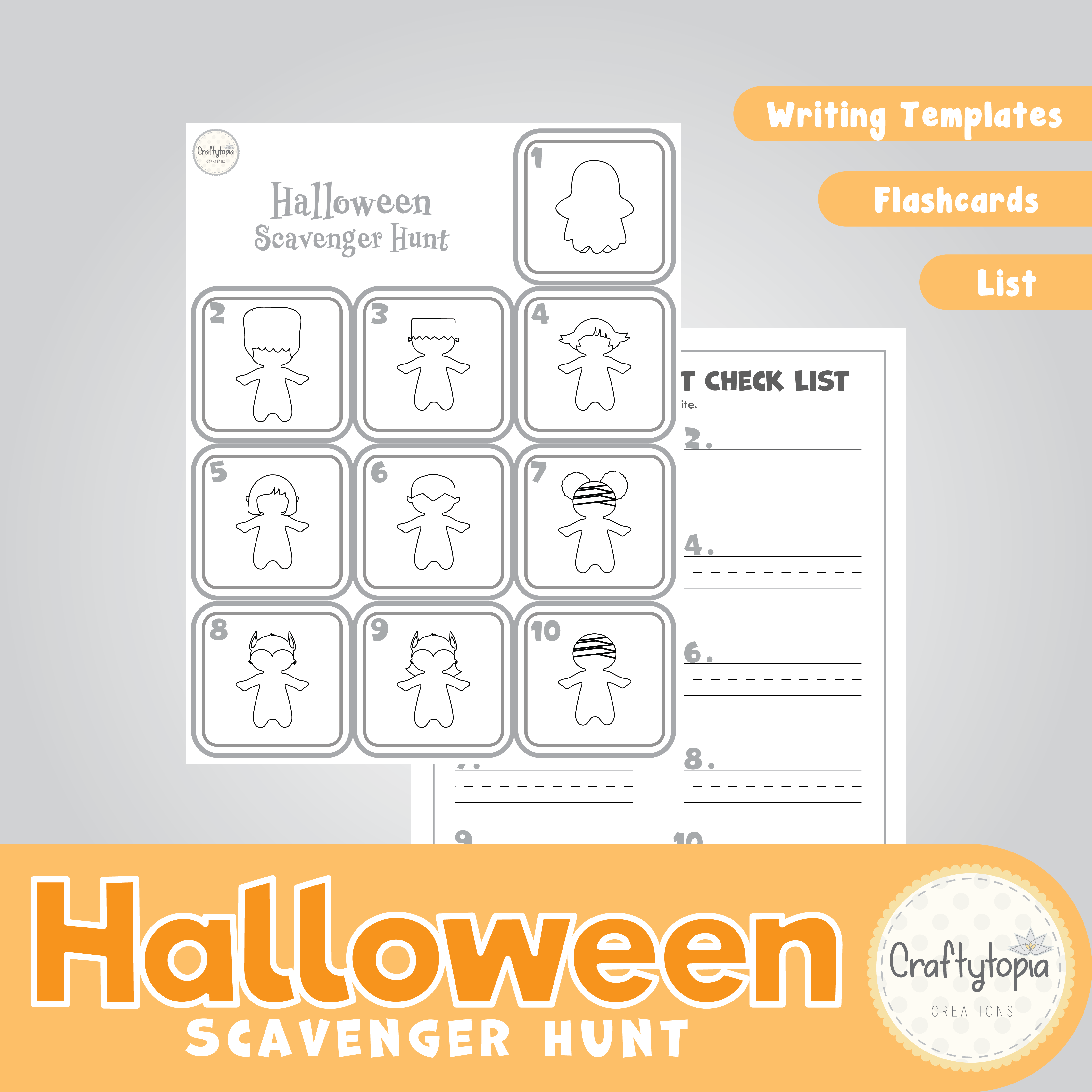 Printable Halloween Flashcards Scavenger Hunt Kids Activity templates