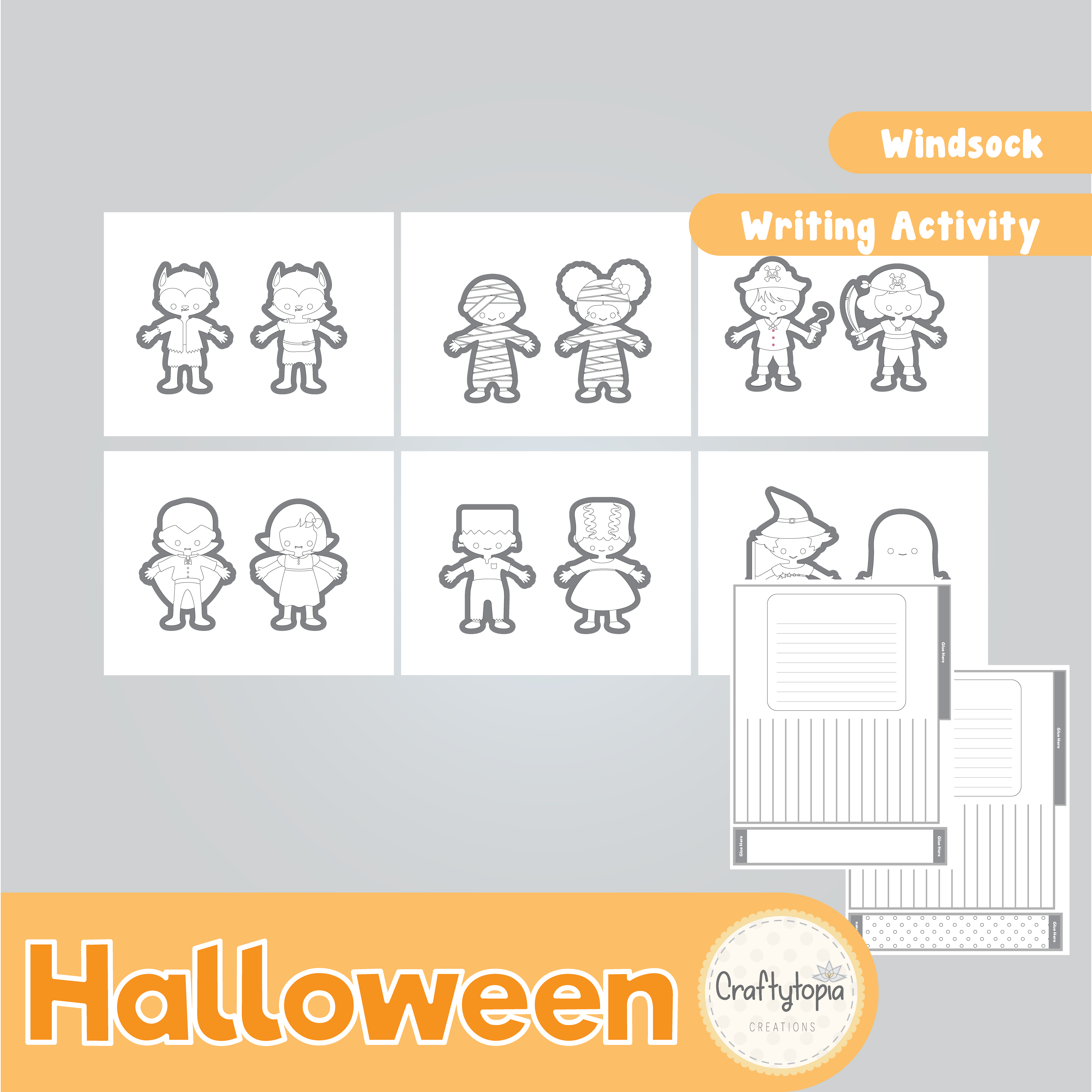 Printable Halloween Windsock Craft for coloring