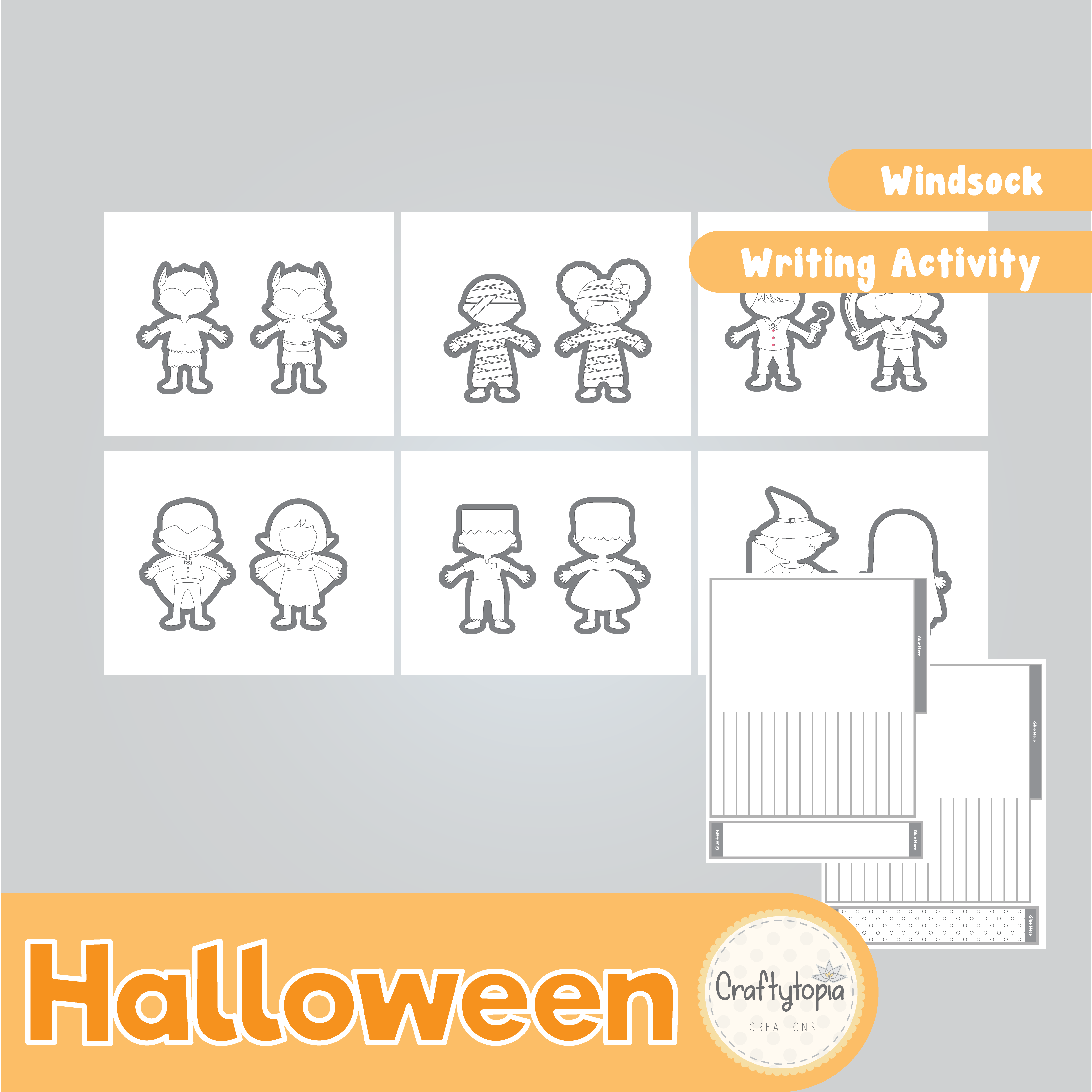 Printable Halloween Windsock Craft for coloring
