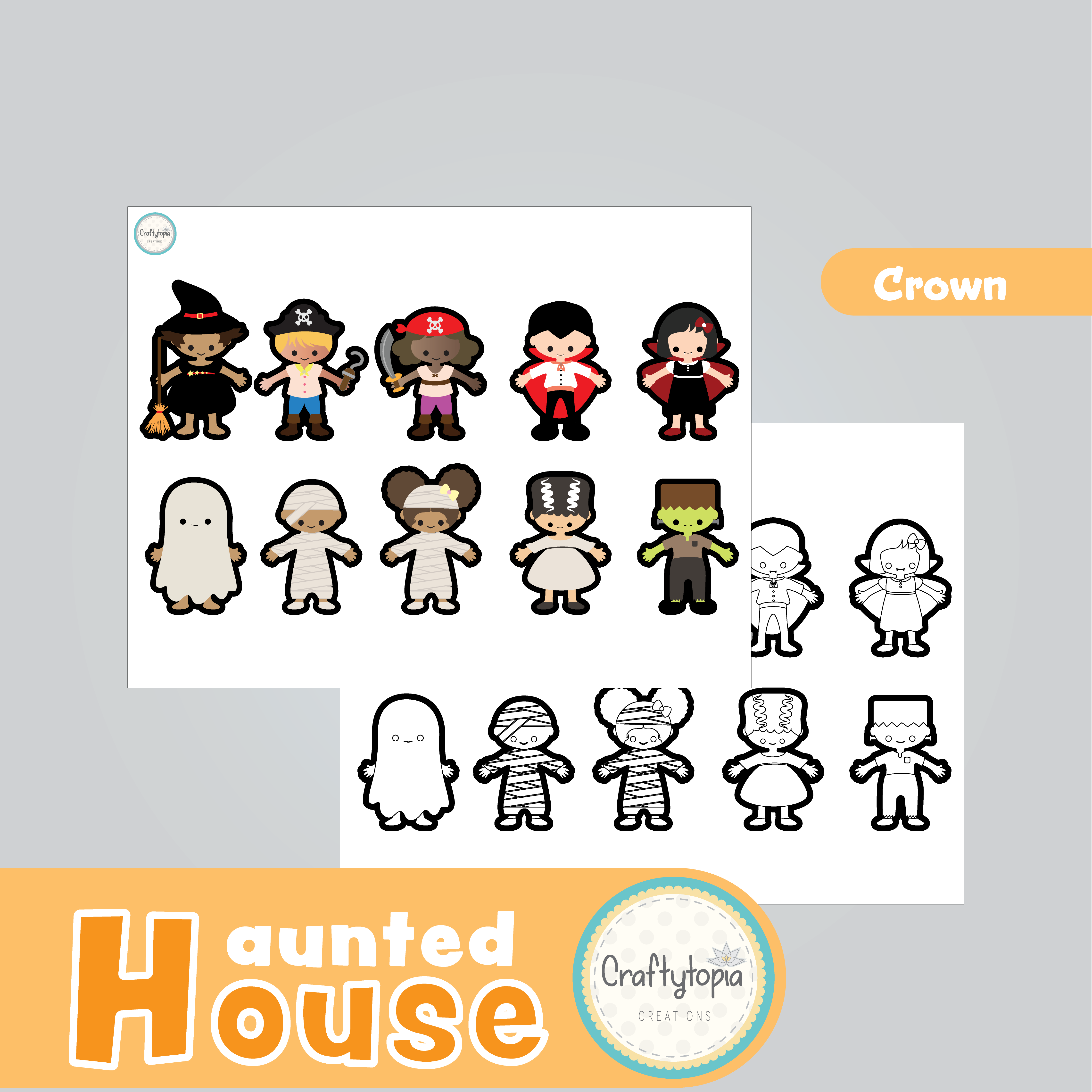 Printable Haunted House Crown Halloween Craft Kids Activity for coloring