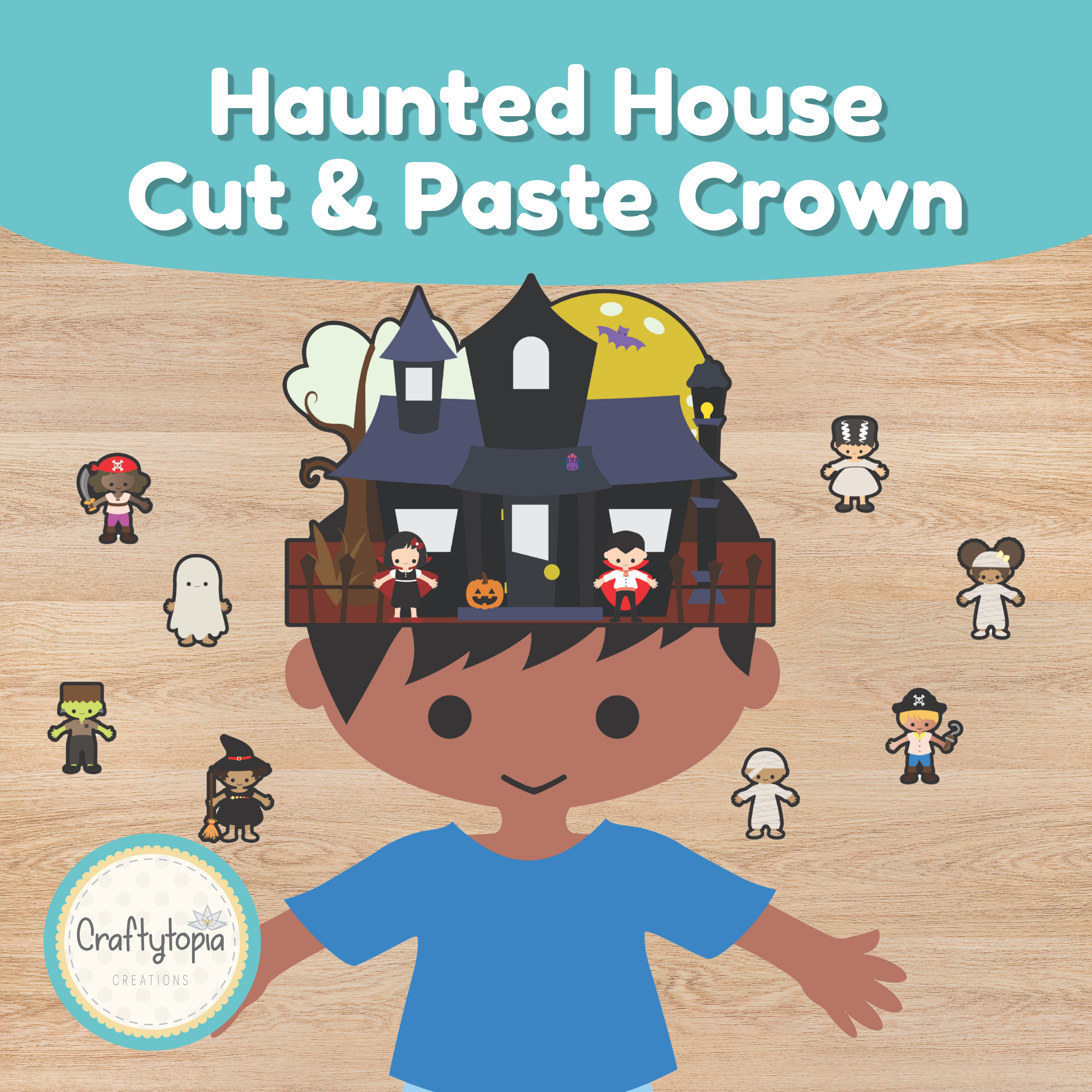 Haunted house Halloween crown printable activity for kids | Craftytopia Creations