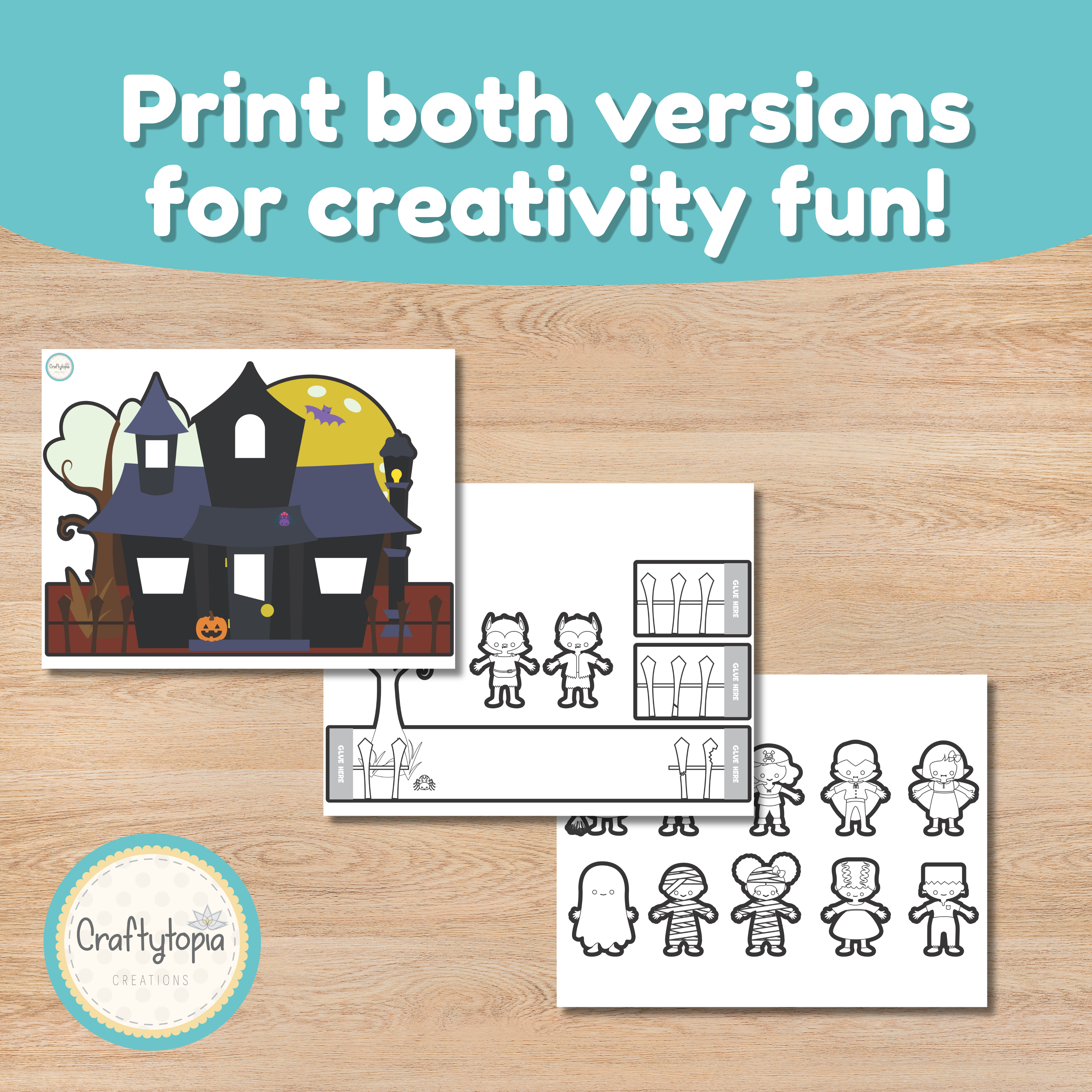 Black and white haunted house Halloween crown coloring craft for kids | Craftytopia Creations