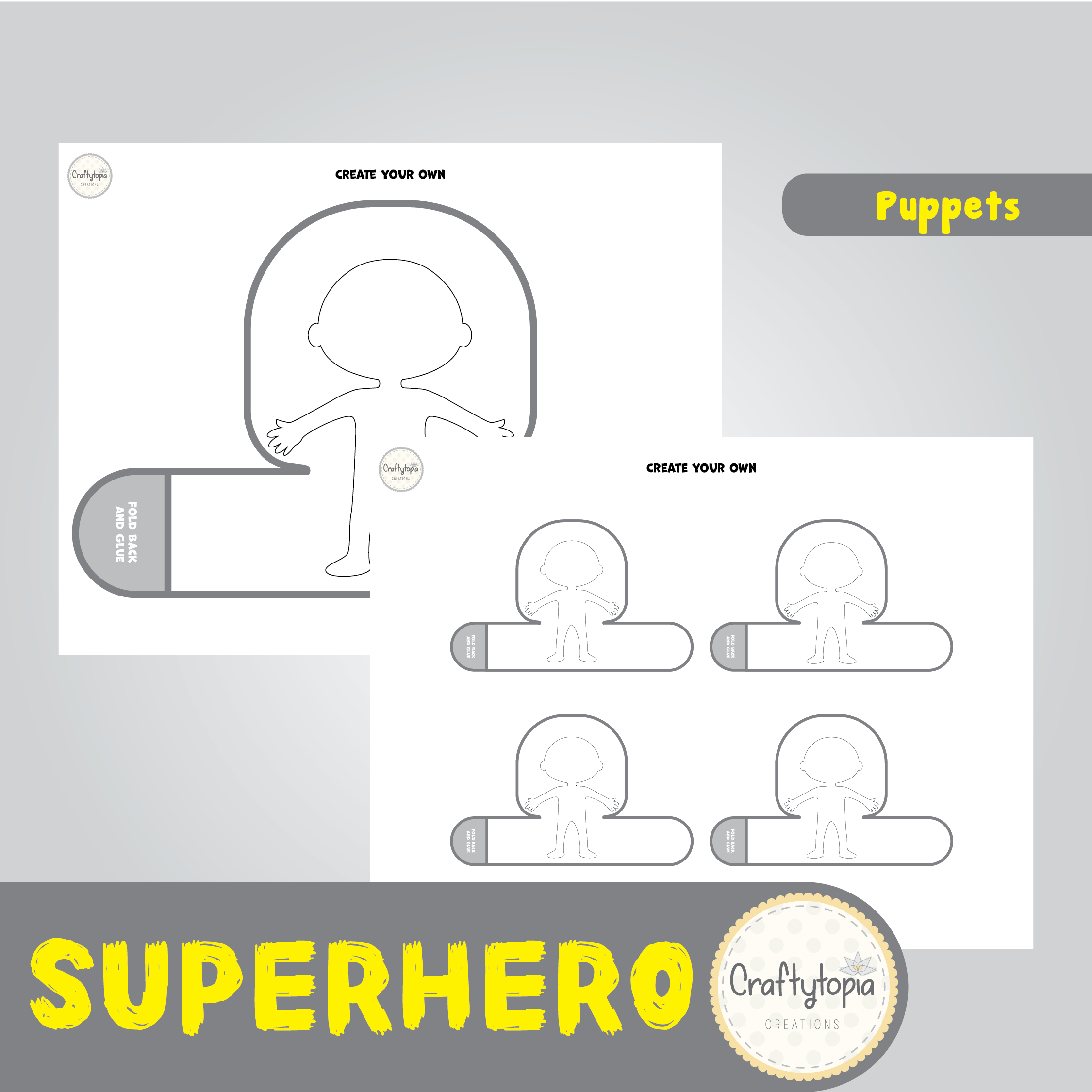 Printable Superhero Hand and Finger Puppets Kids Storytelling Activity for coloring
