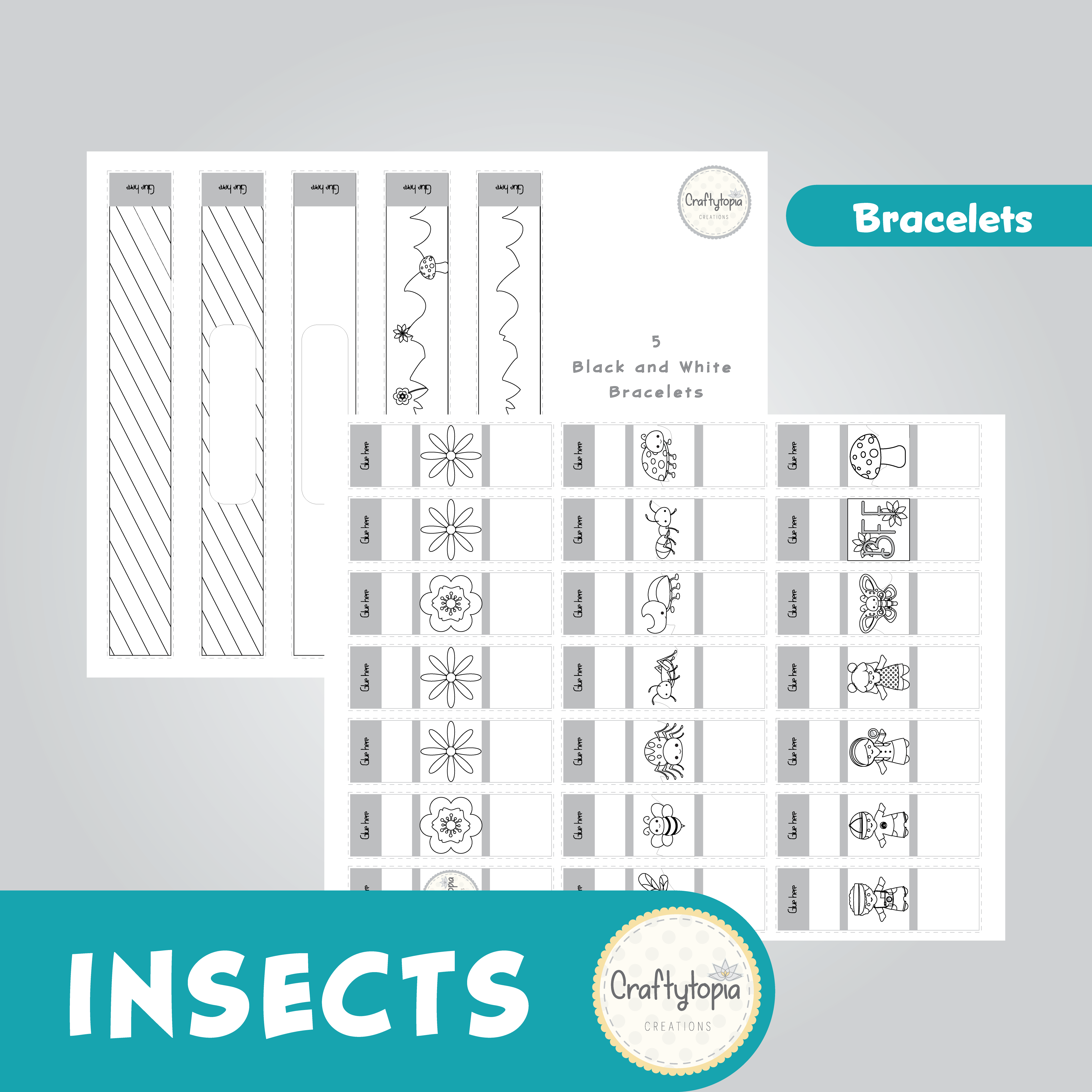 Printable Insects Bracelets Kids Activity for coloring