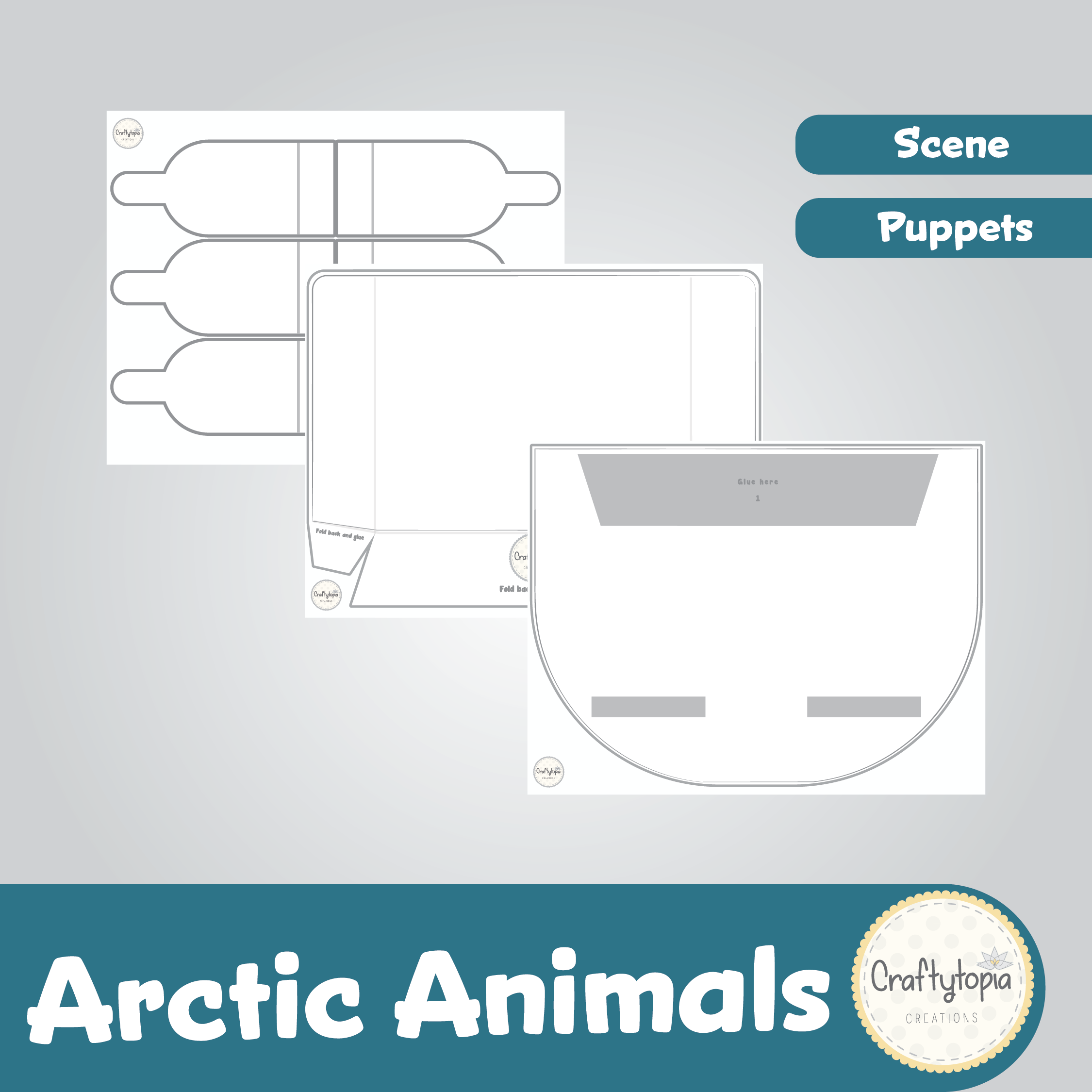 Printable Arctic Scene and Puppets Kids Storytelling Activity for coloring