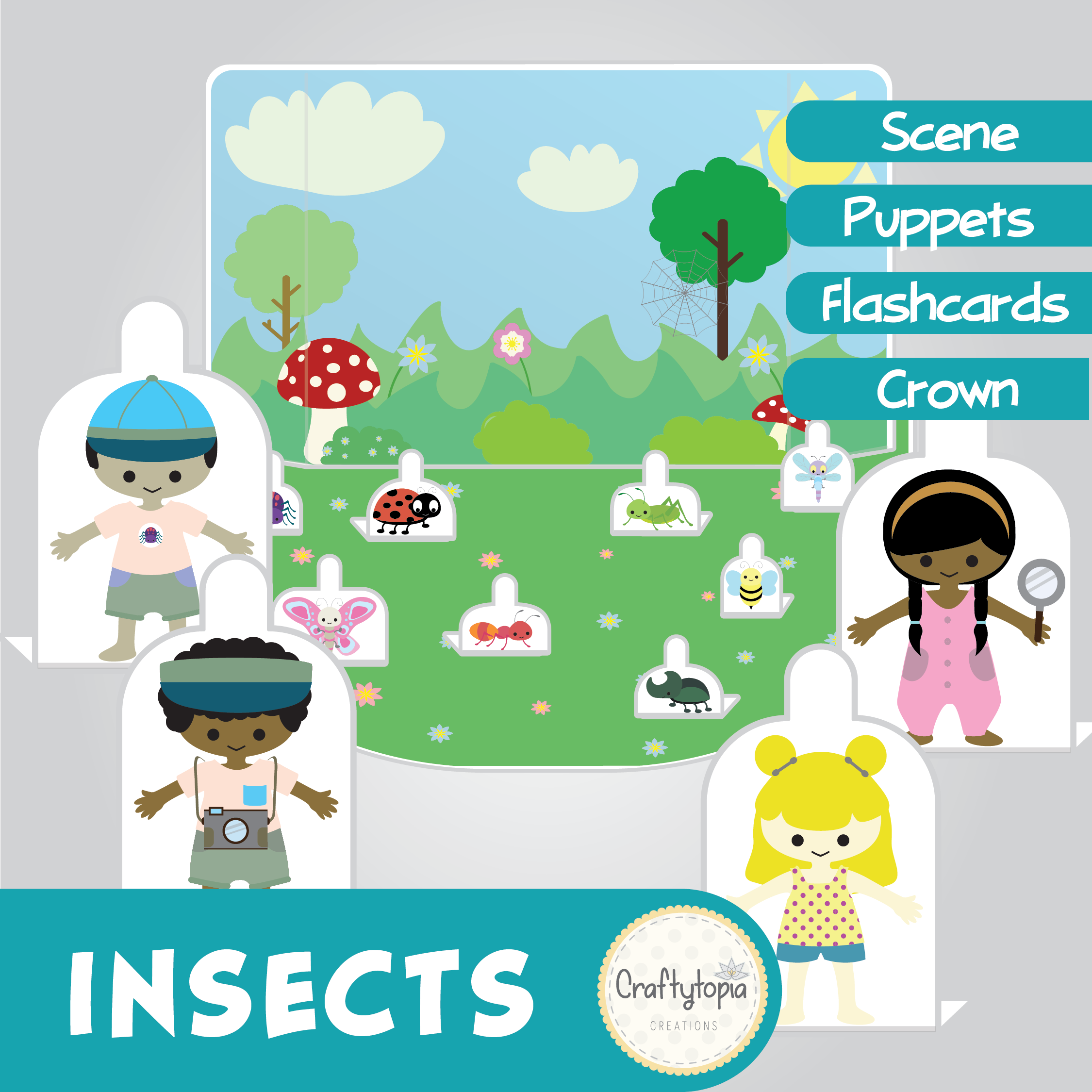 Printable Insects Scene Puppets Kids Activity