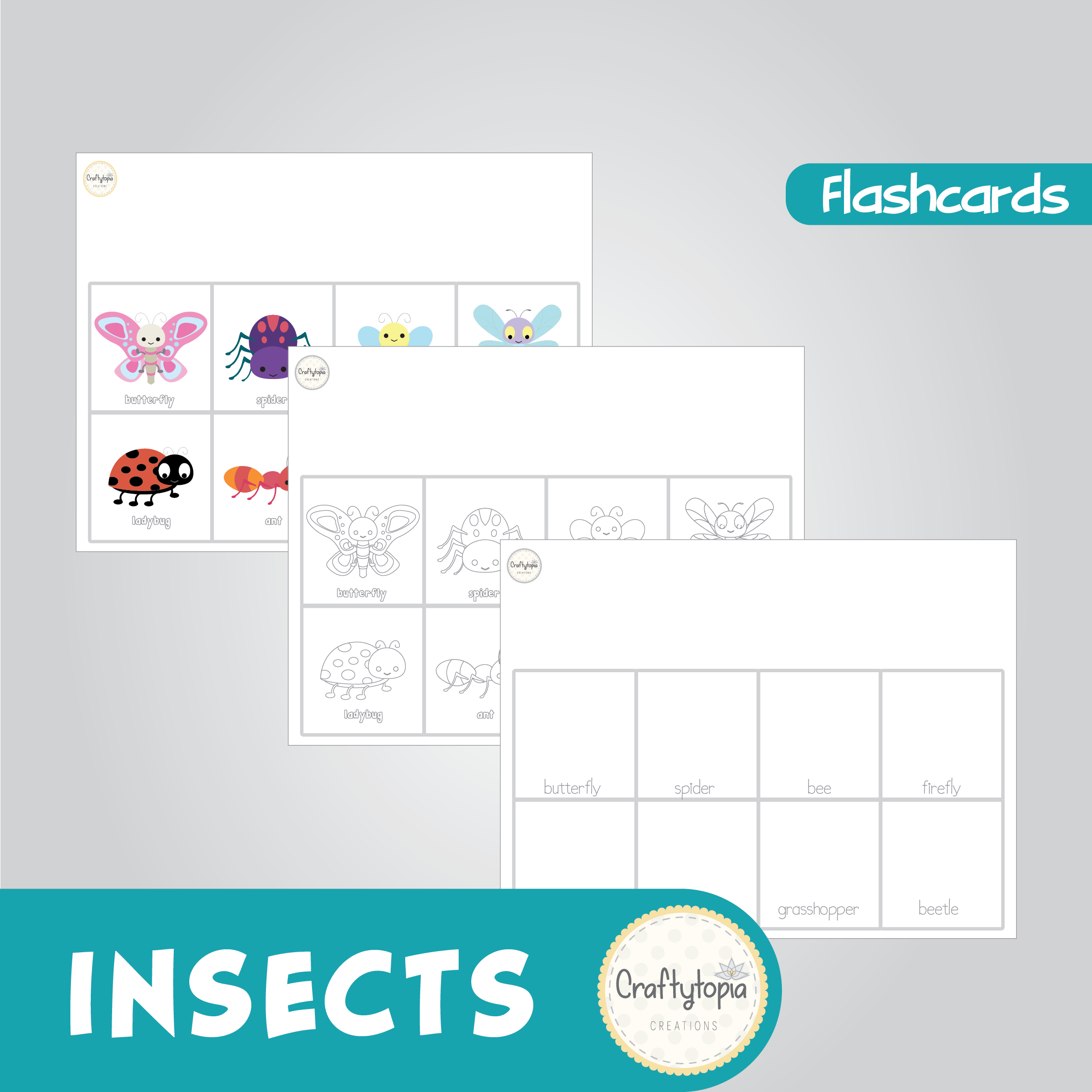 Printable Insects Scene Puppets Kids Activity Flashcards for coloring
