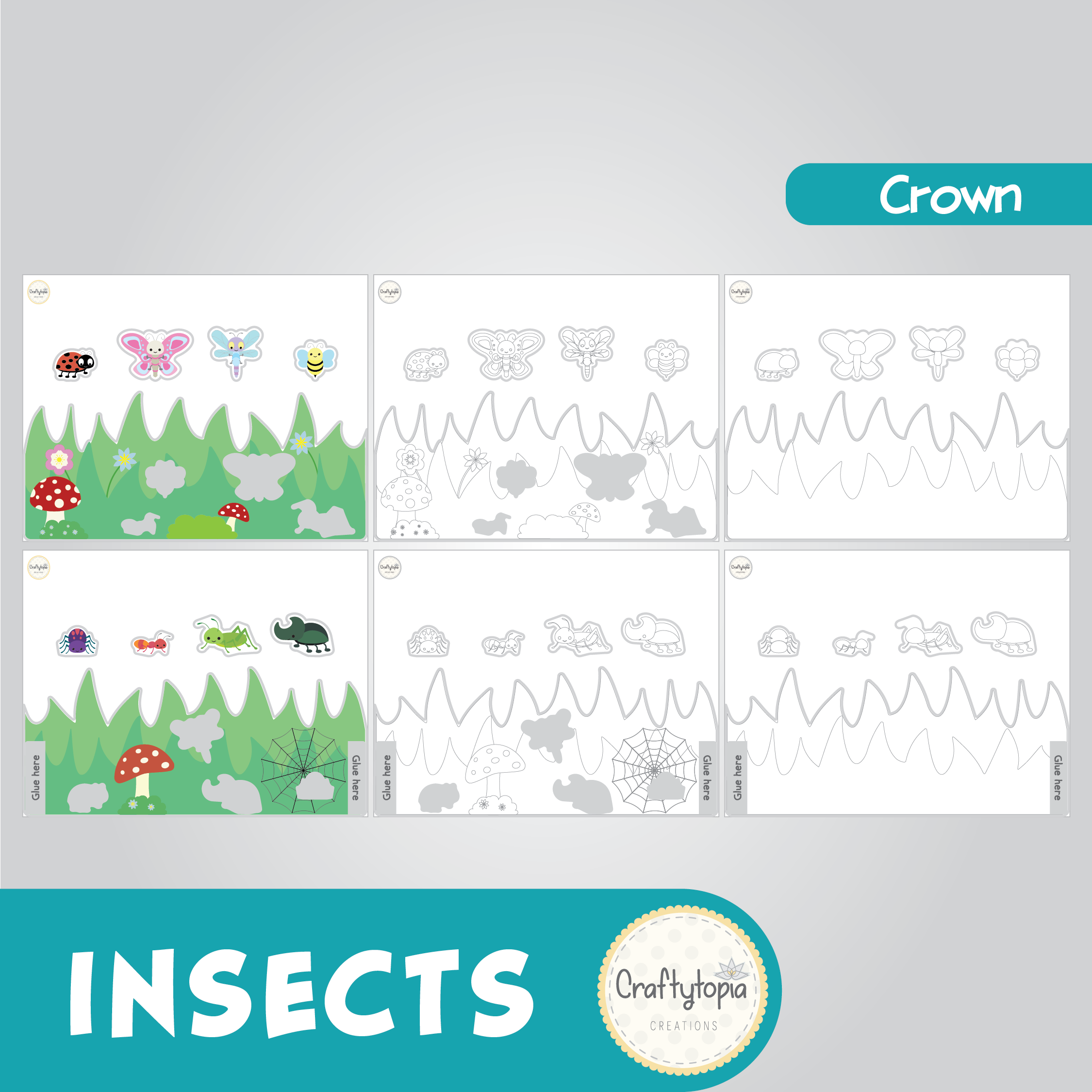 Printable Insects Scene Puppets Kids Activity Crown for coloring