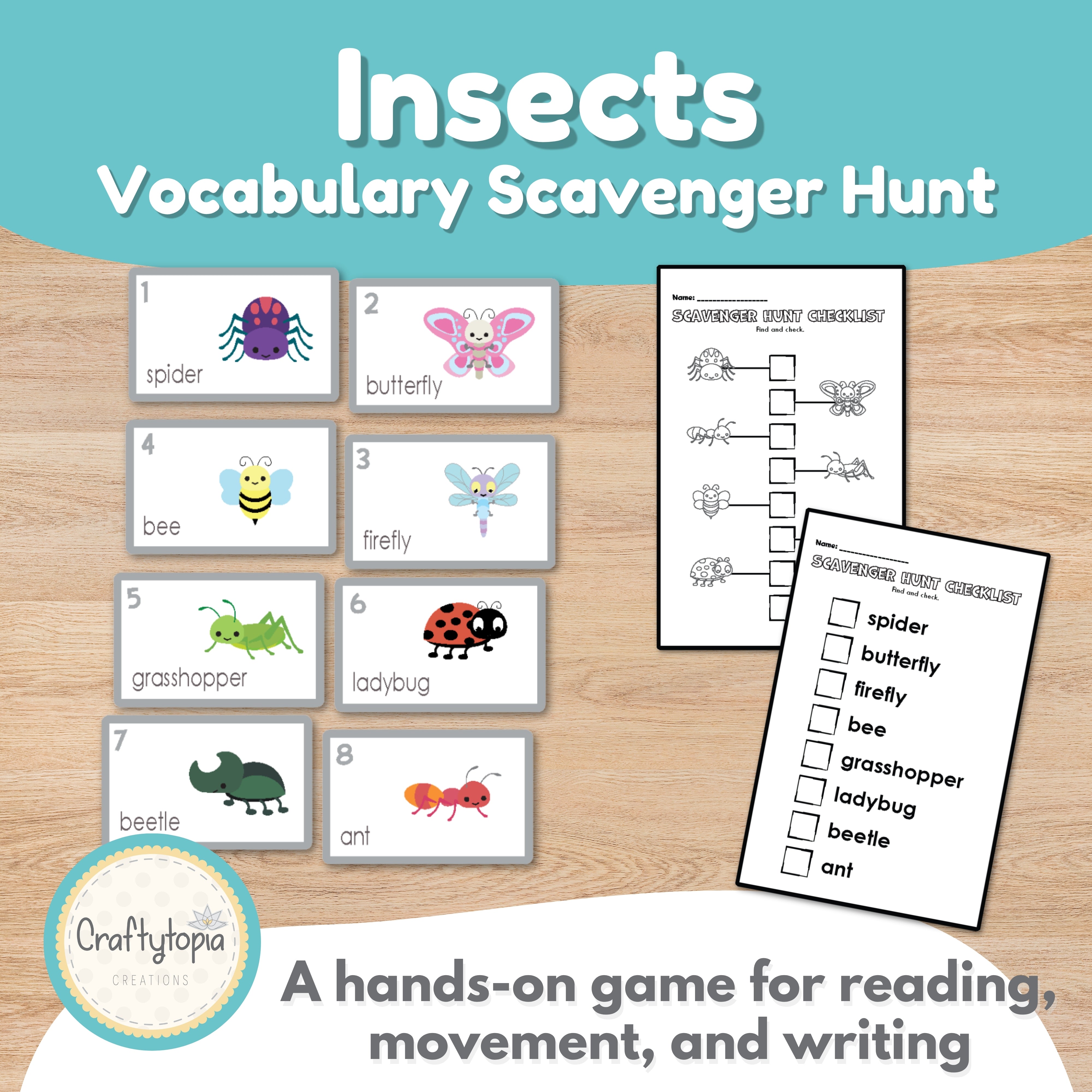 Insects scavenger hunt printable for kids