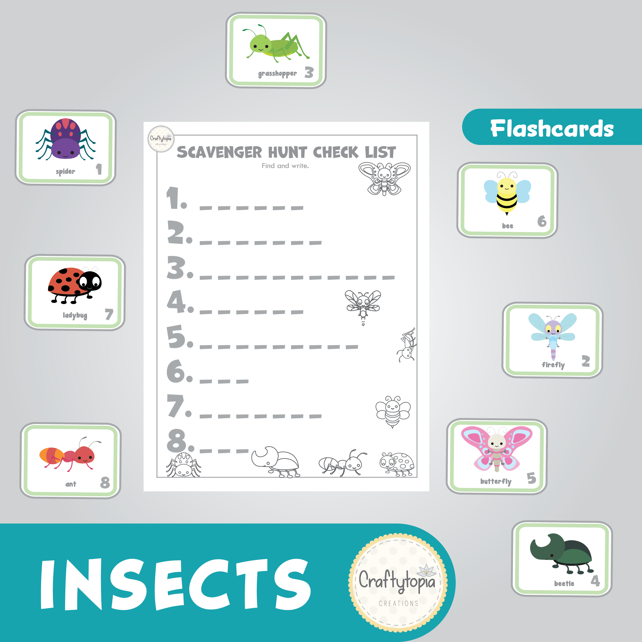 Printable Insects Flashcards Scavenger Hunt Kids Activity
