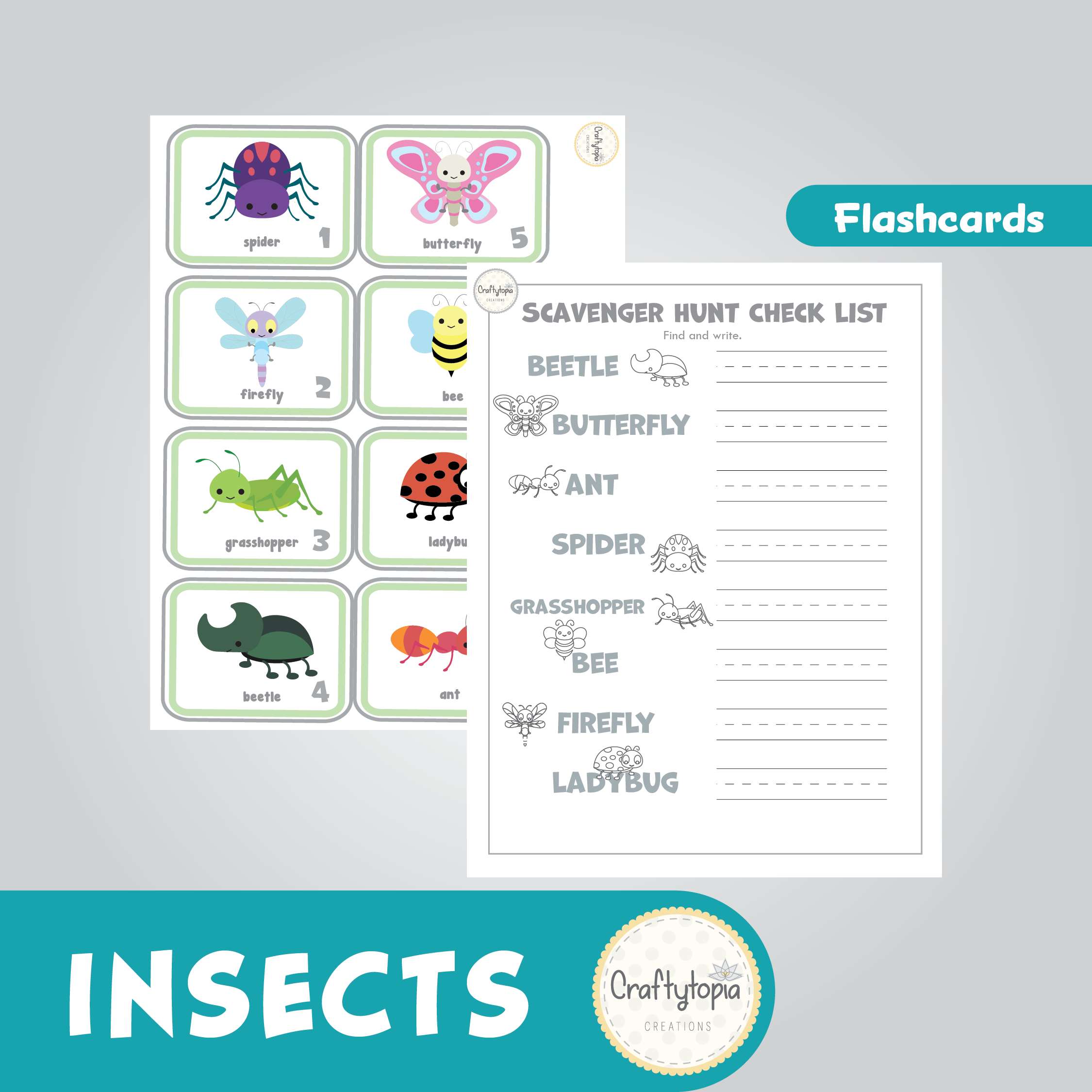 Printable Insects Flashcards Scavenger Hunt Kids Activity