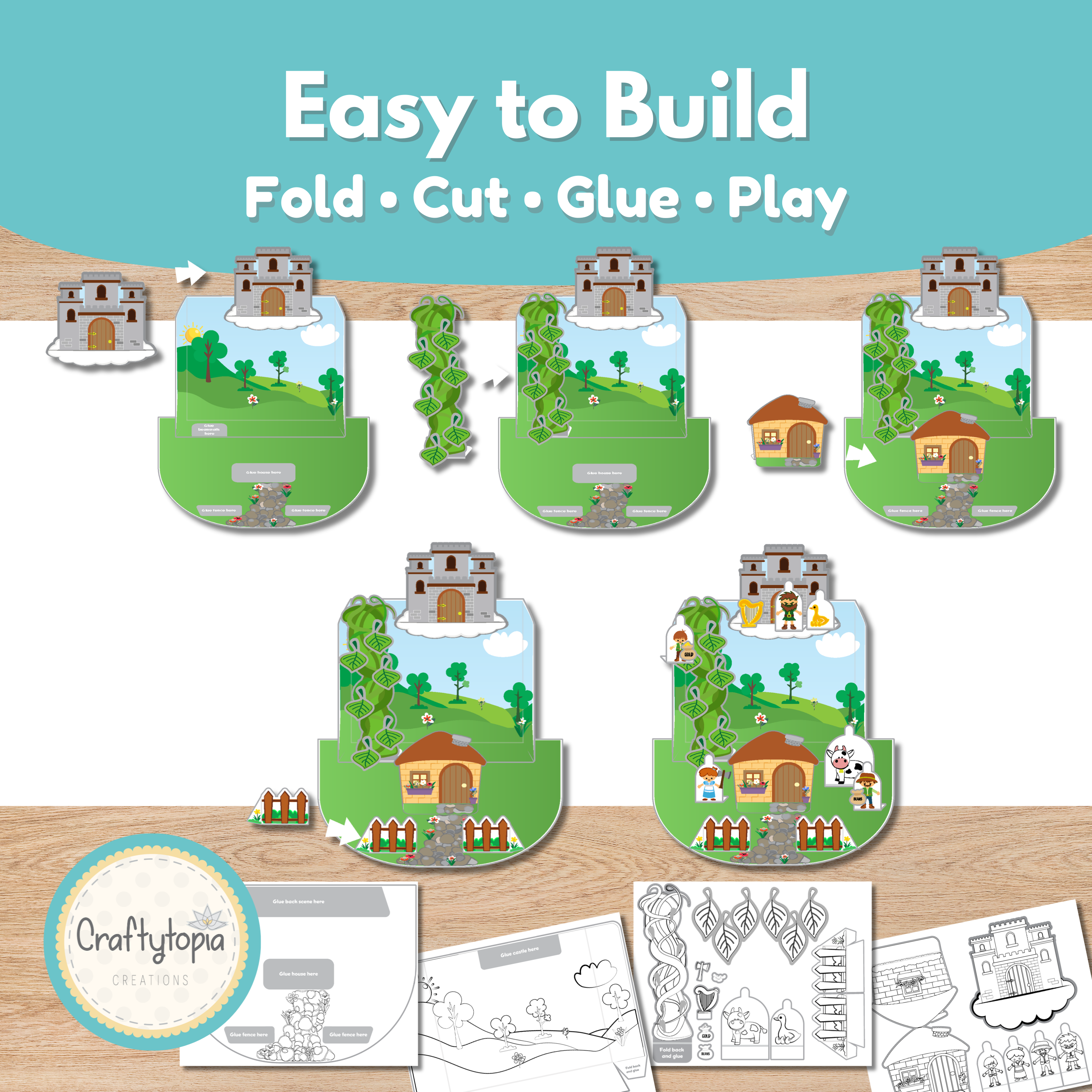 Jack and the Beanstalk printable craft color version fairy tale activity for kids