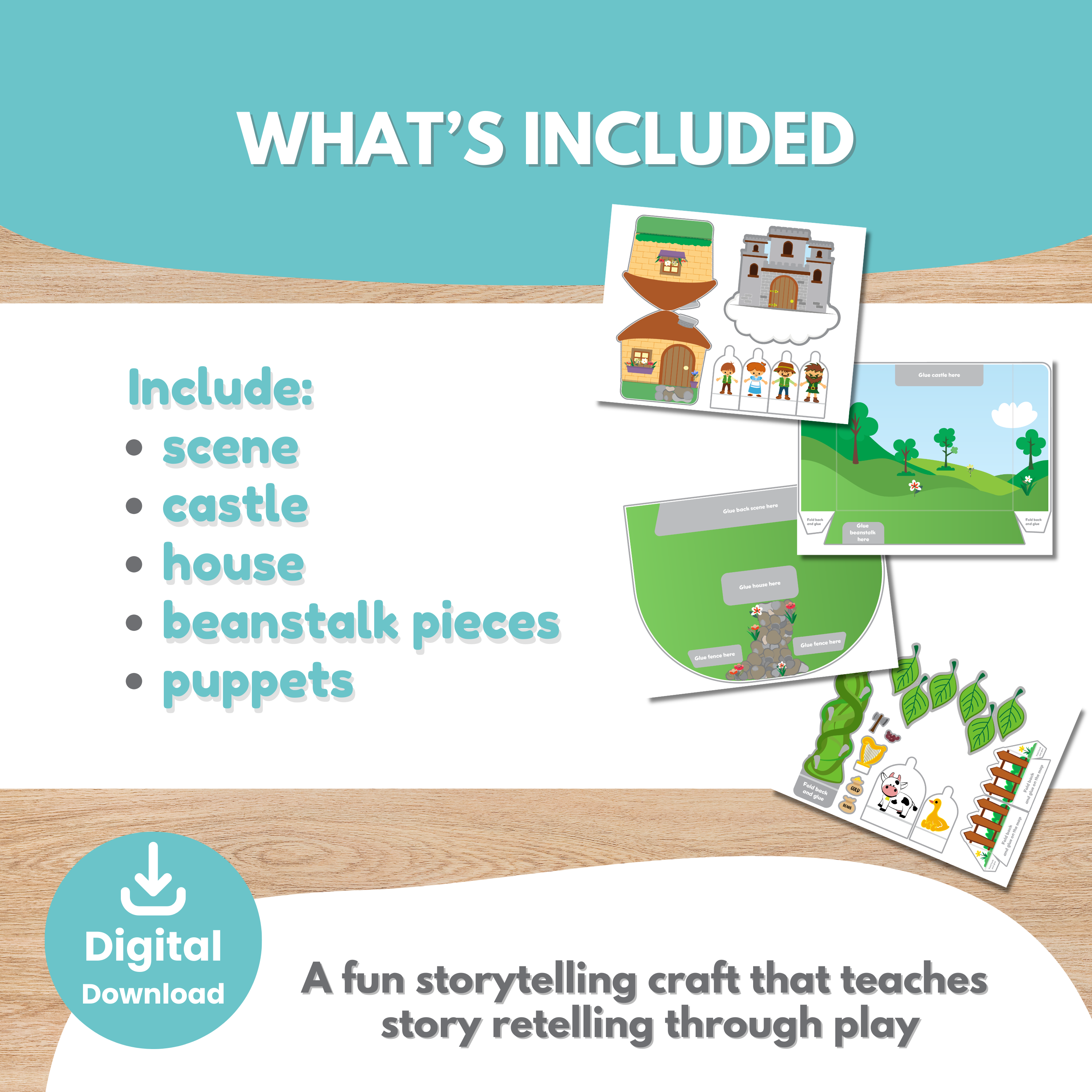 Jack and the Beanstalk printable story scene assembled example with characters