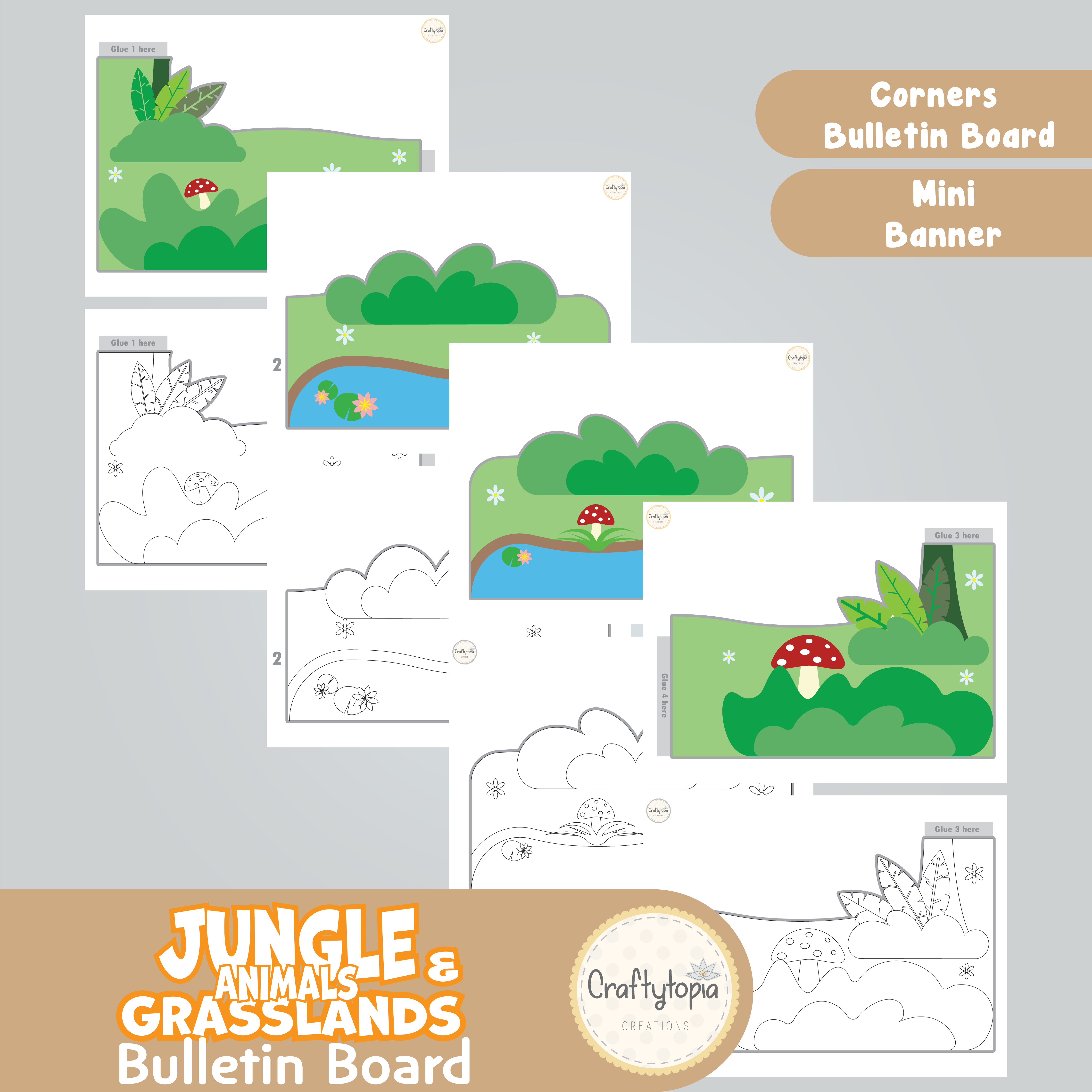 Printable Jungle and Grasslands Bulletin Board for coloring