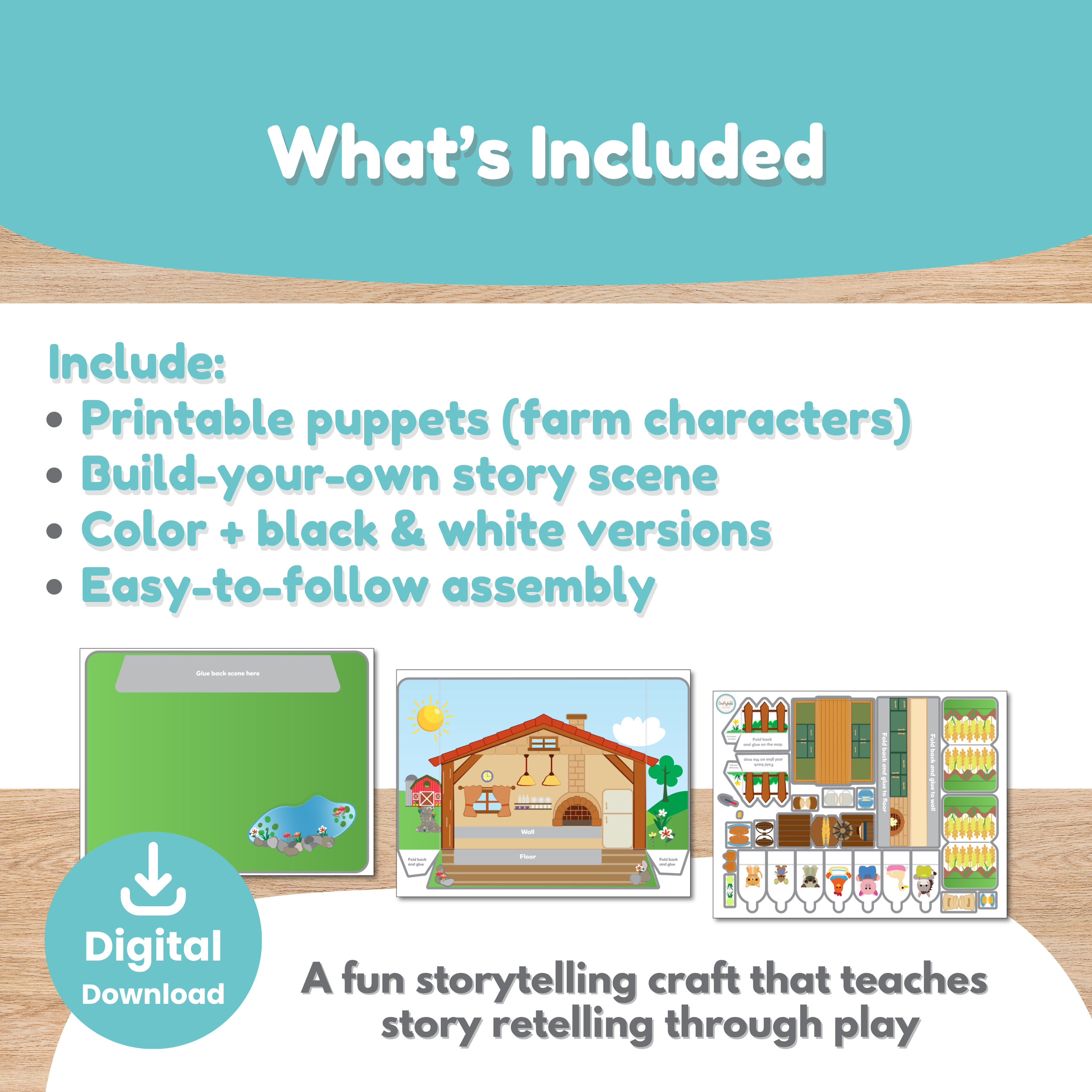 Little Red Hen Puppet Theater Printable | Story Retelling Craftytopia.com