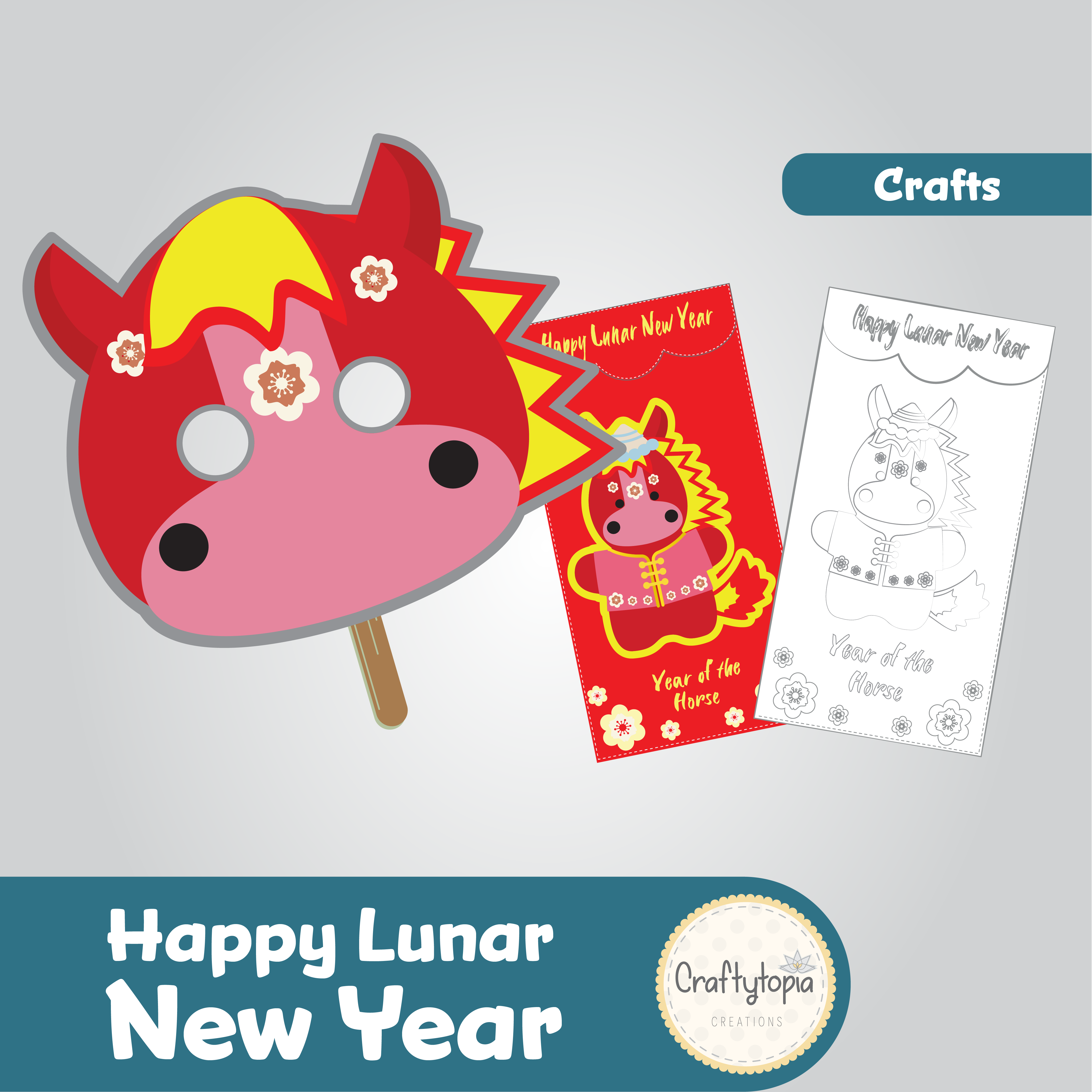 Printable Lunar New Year Horse Mask and Lucky Envelope Kids Activity