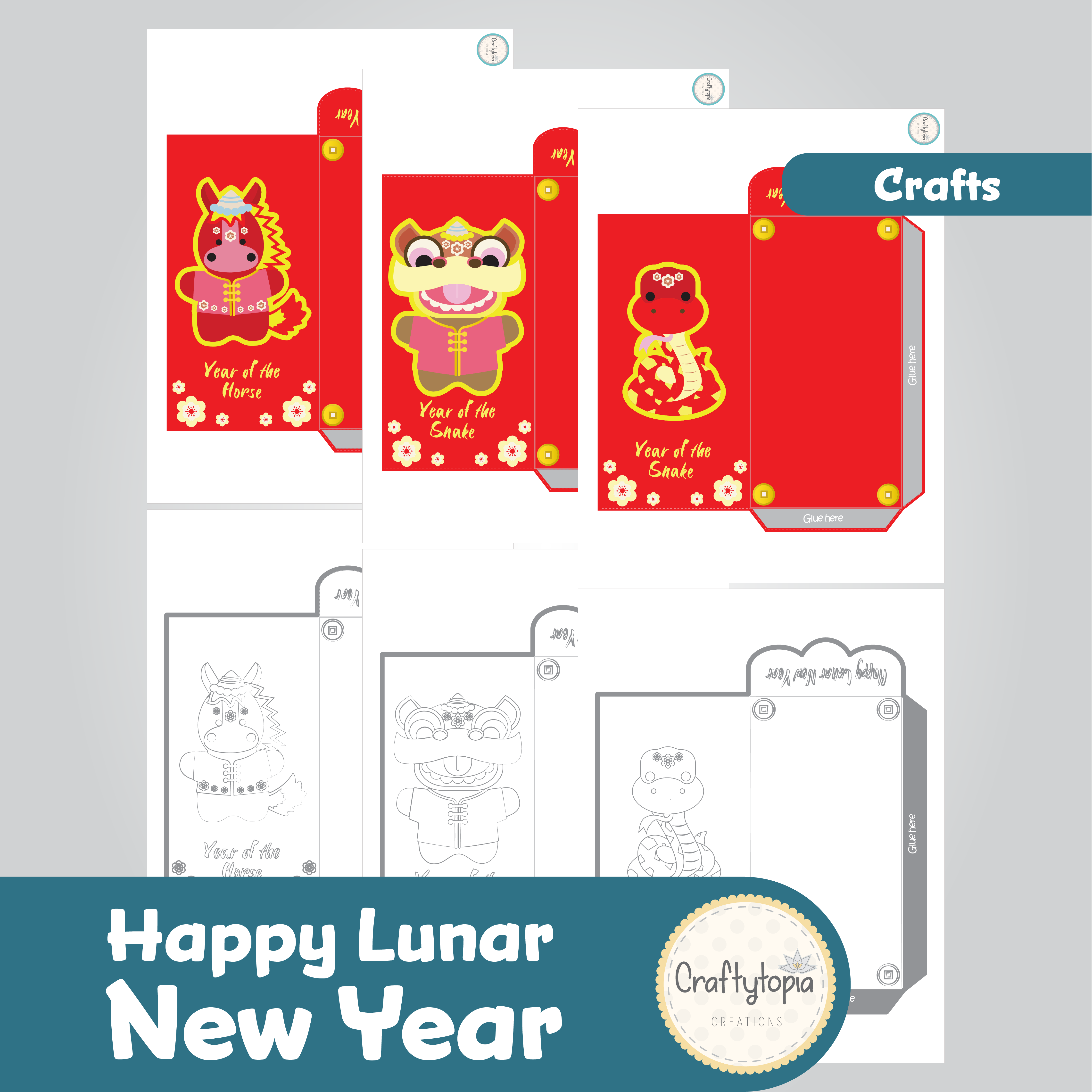 Printable Lunar New Year Horse Mask and Lucky Envelope Kids Activity