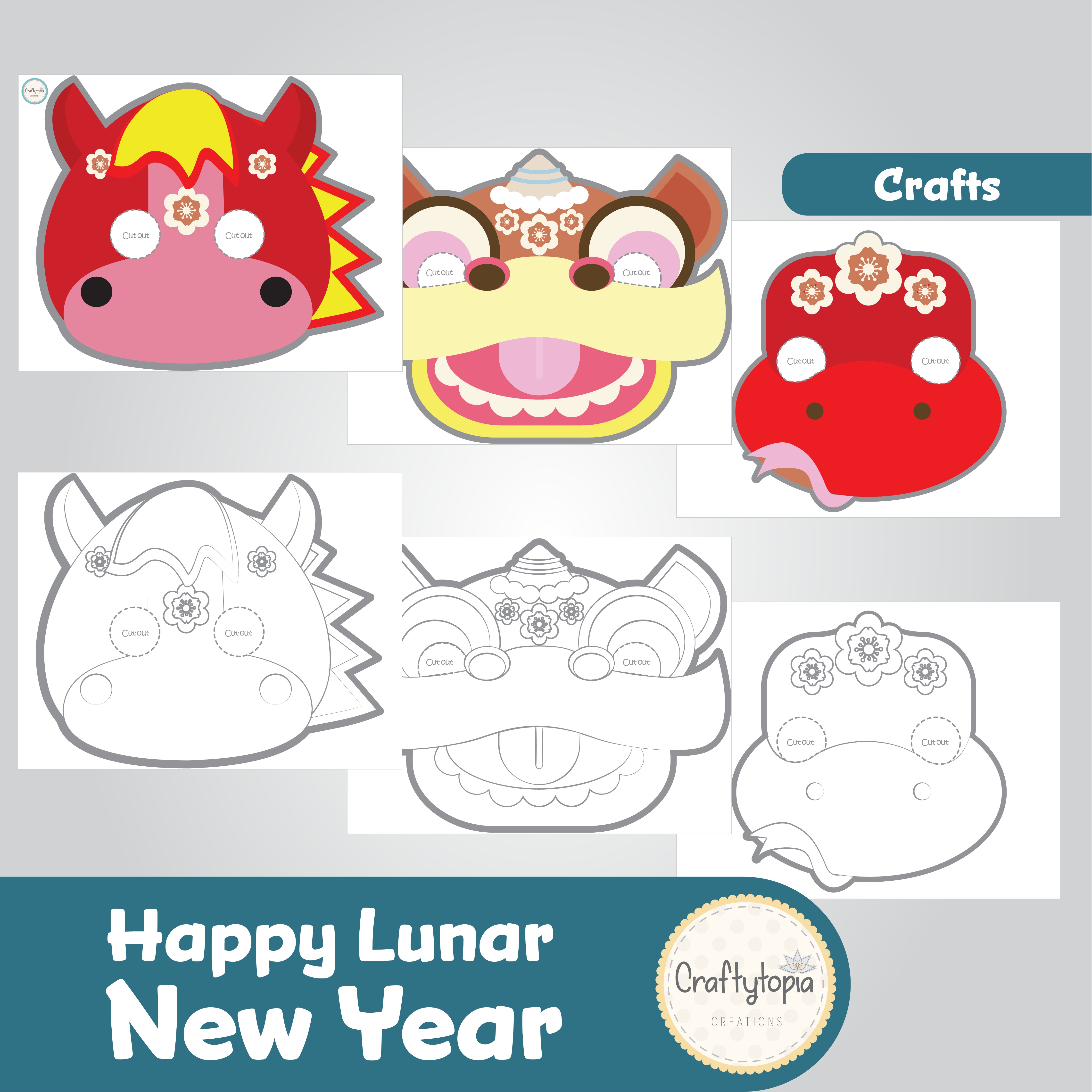 Printable Lunar New Year Horse Mask and Lucky Envelope Kids Activity for coloring