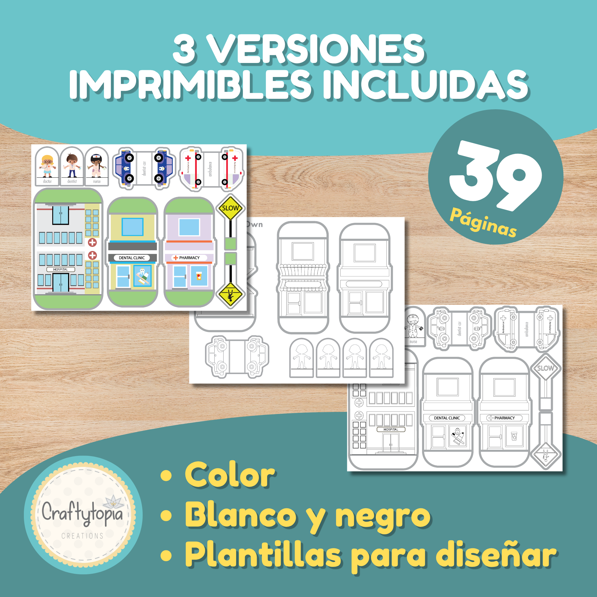 Construye tu ciudad de papel imprimible mapa de calles edificios comunitarios