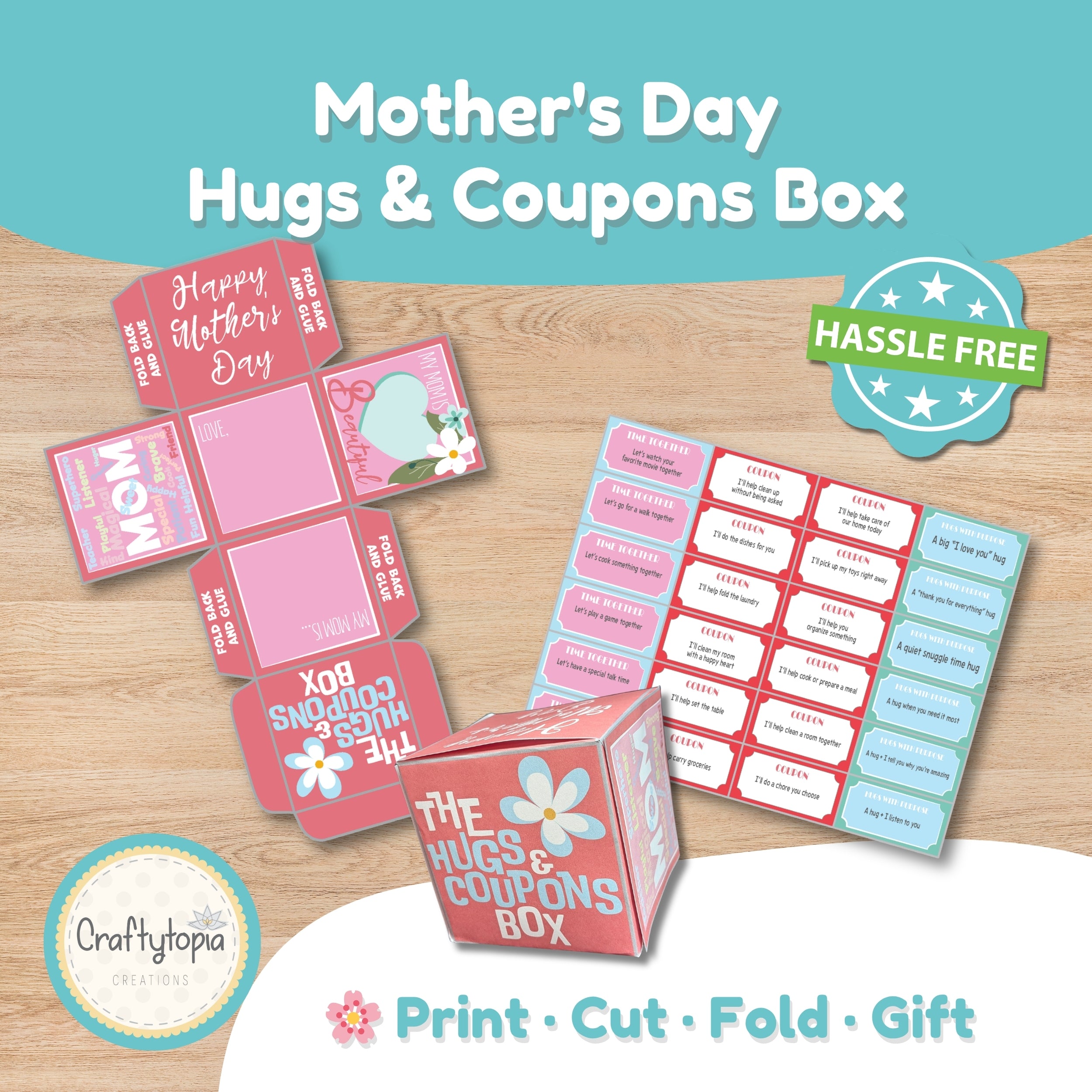 Mother's Day Hugs & Coupons Box — Printable Gift Craft for Kids