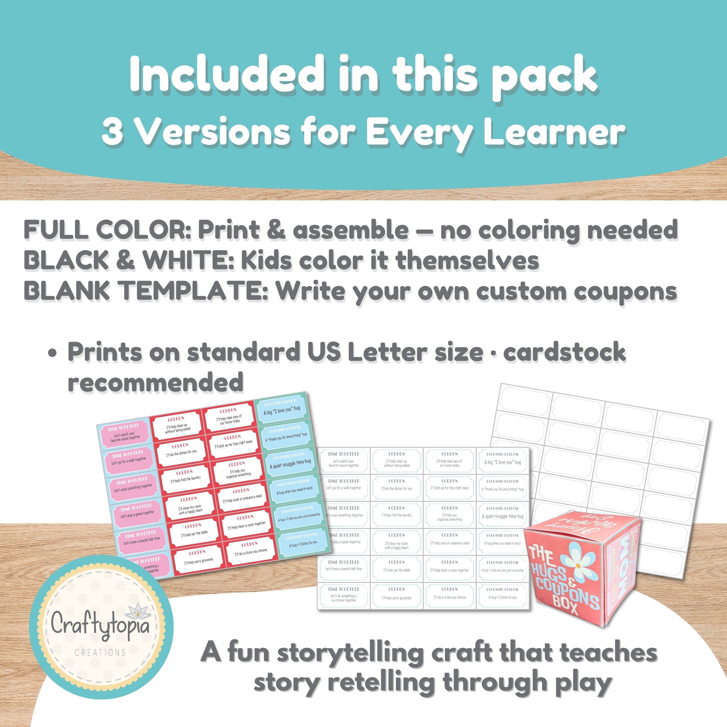 Mother's Day Hugs & Coupons Box — Printable Gift Craft for Kids | Classroom, Craftytopia.com