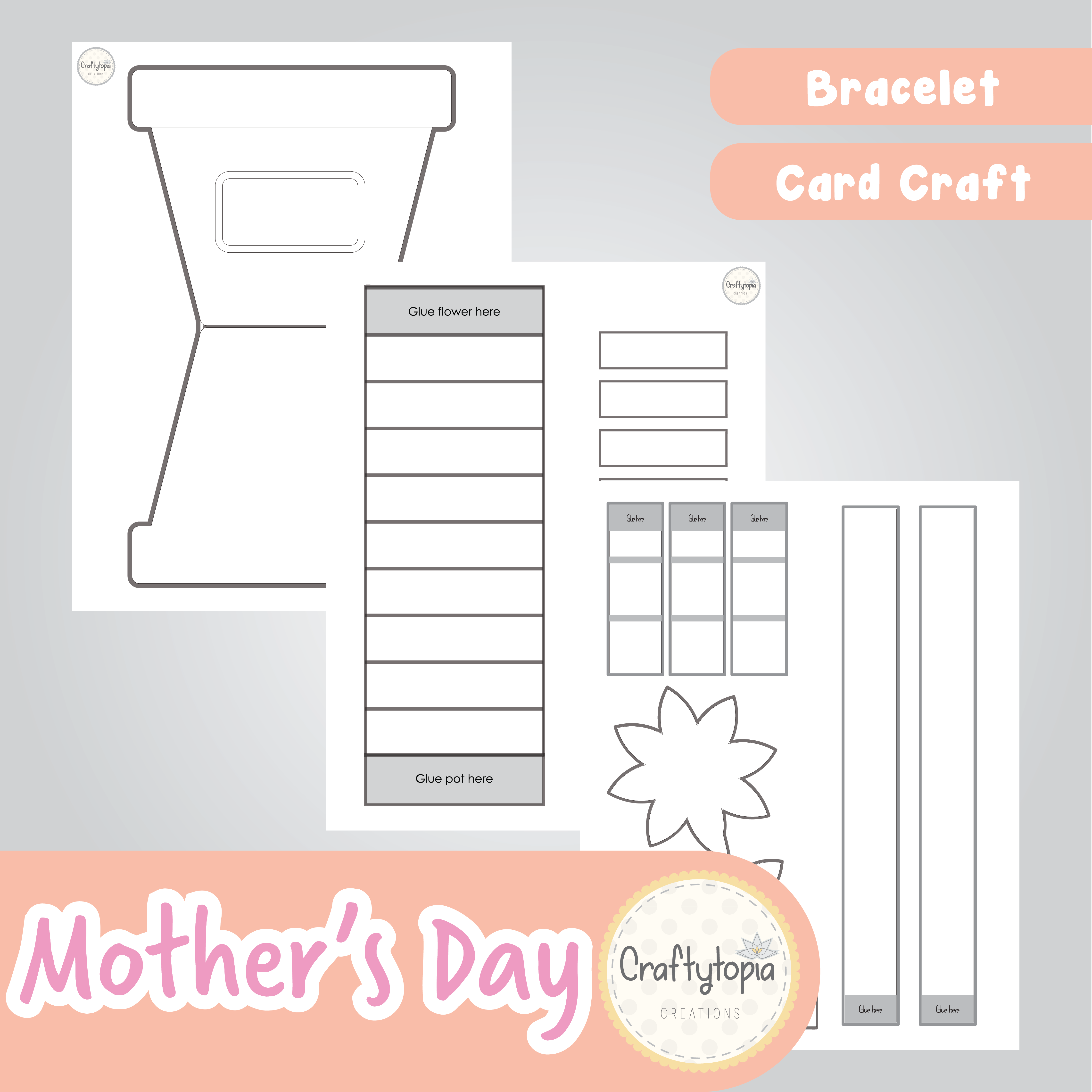 Printable Mother's Day Flower Card and Bracelet Kids Activity template