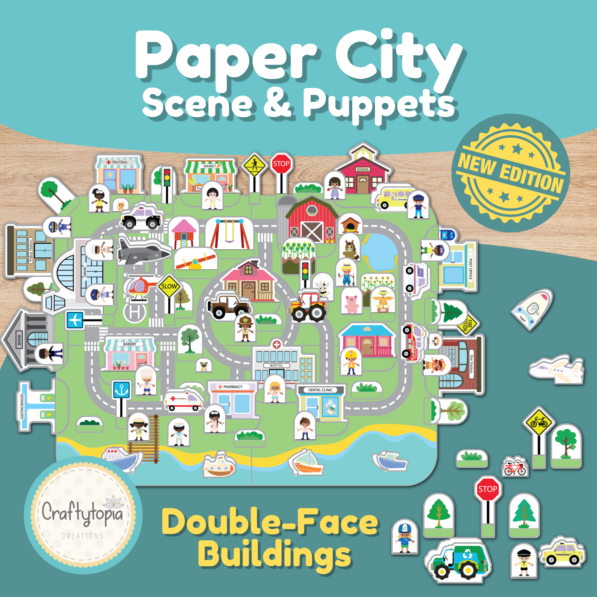 New double-face buildings printable paper city craft for kids — better stability on regular printer paper