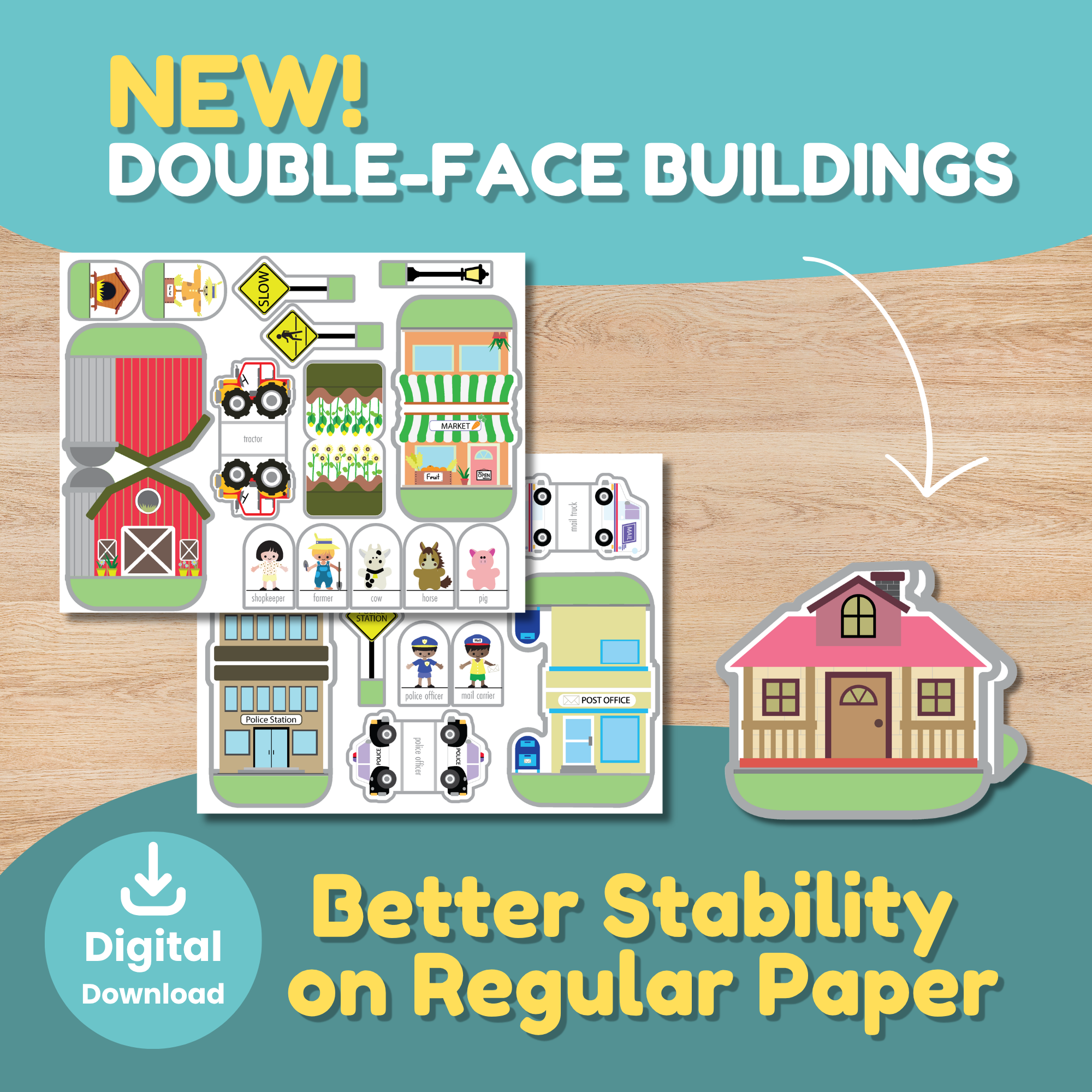 3 printable versions included — color, black and white, and blank templates — 39 pages community paper city