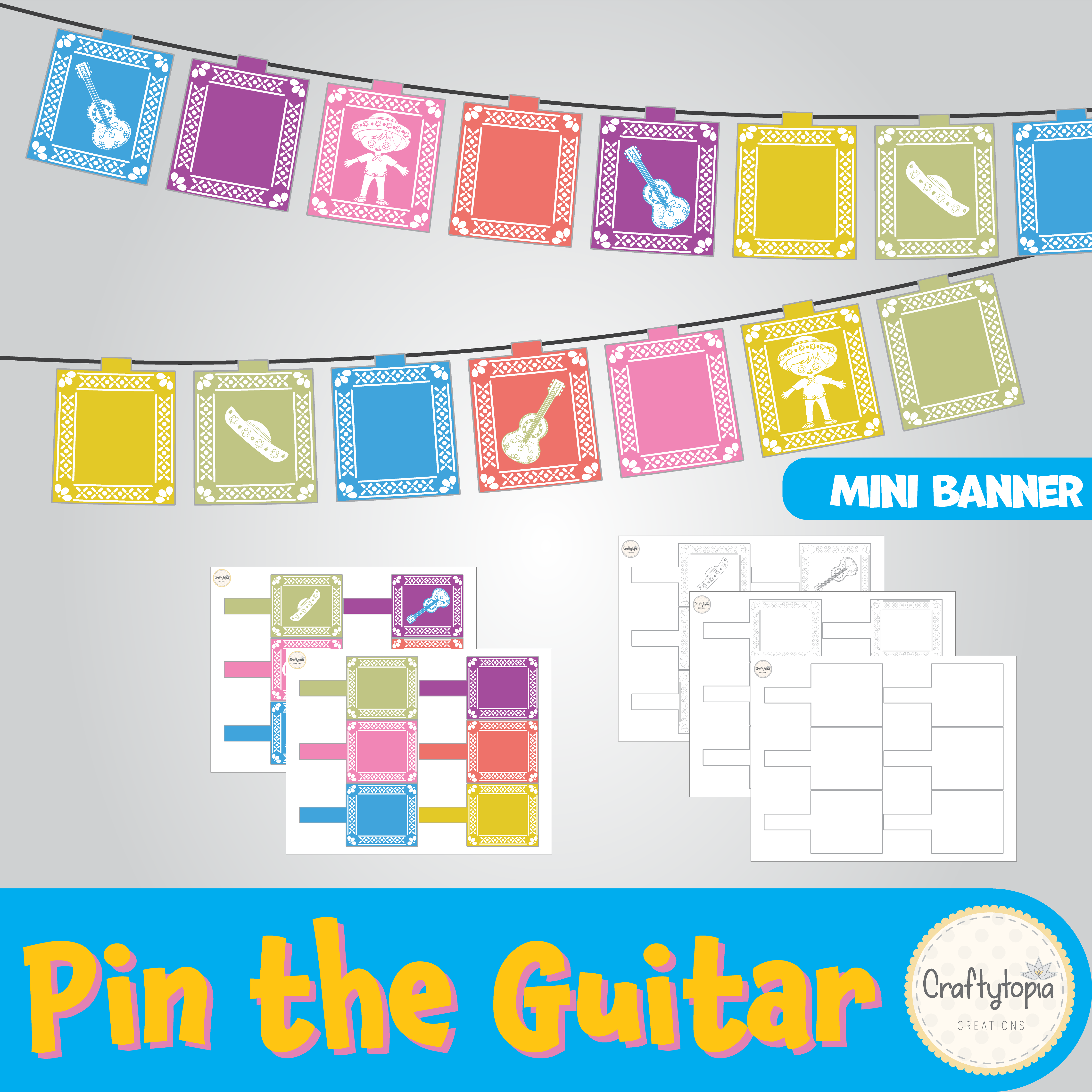 Printable Pin the Guitar – Día de los Muertos Game for Kids
