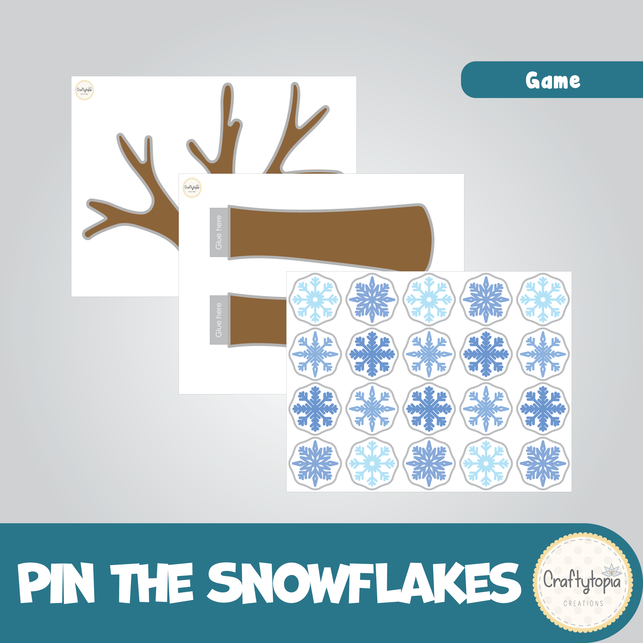 Printable Pin the Snowflakes on the Tree Kids Game