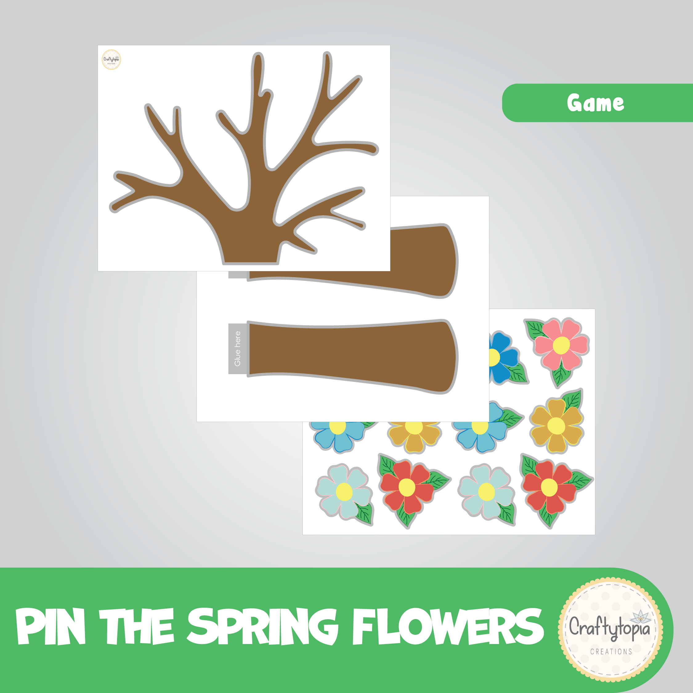 Printable spring flower tree game board for classroom spring activities and party fun | Craftytopia Creations