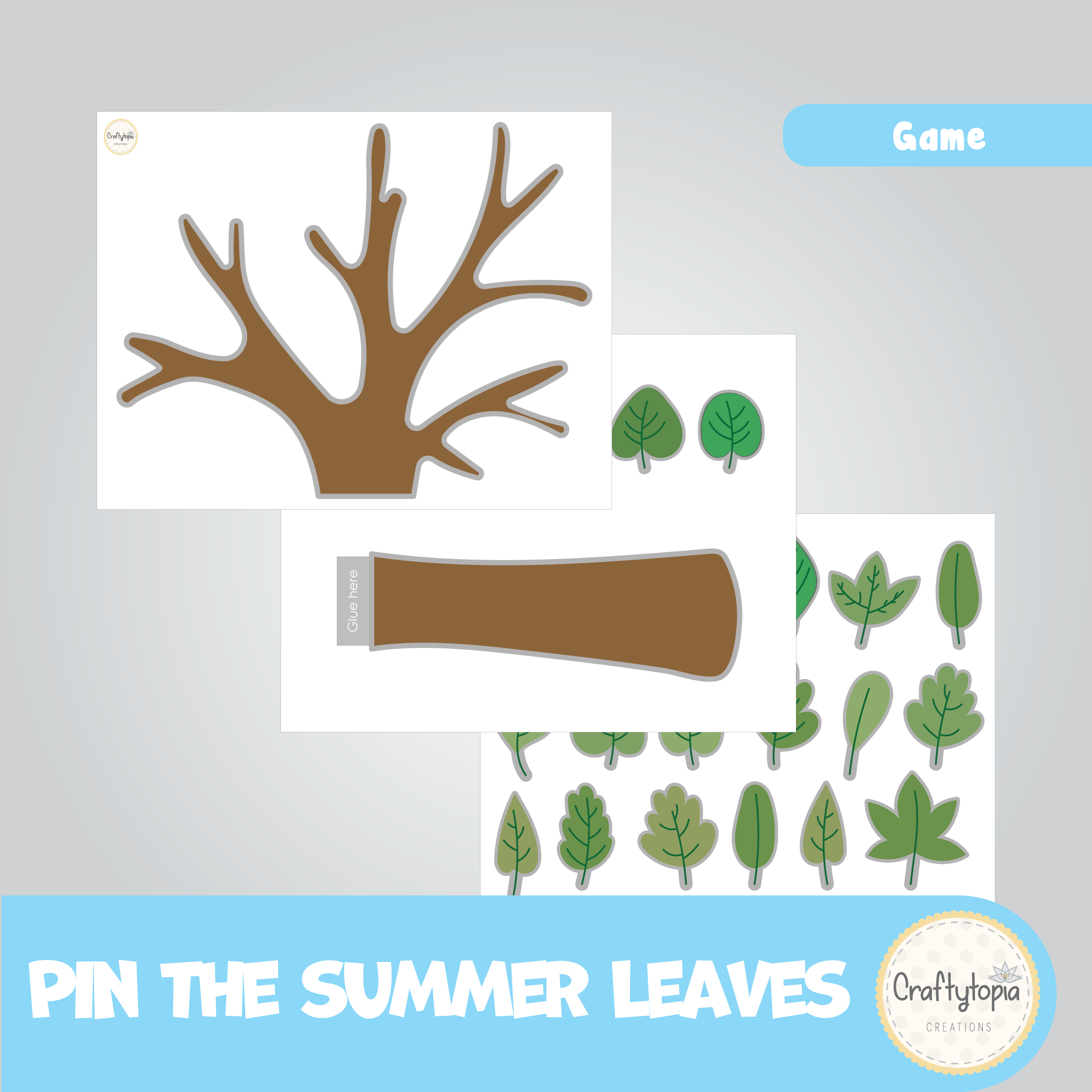 Printable Pin the Summer Leaves on the Tree Kids Game