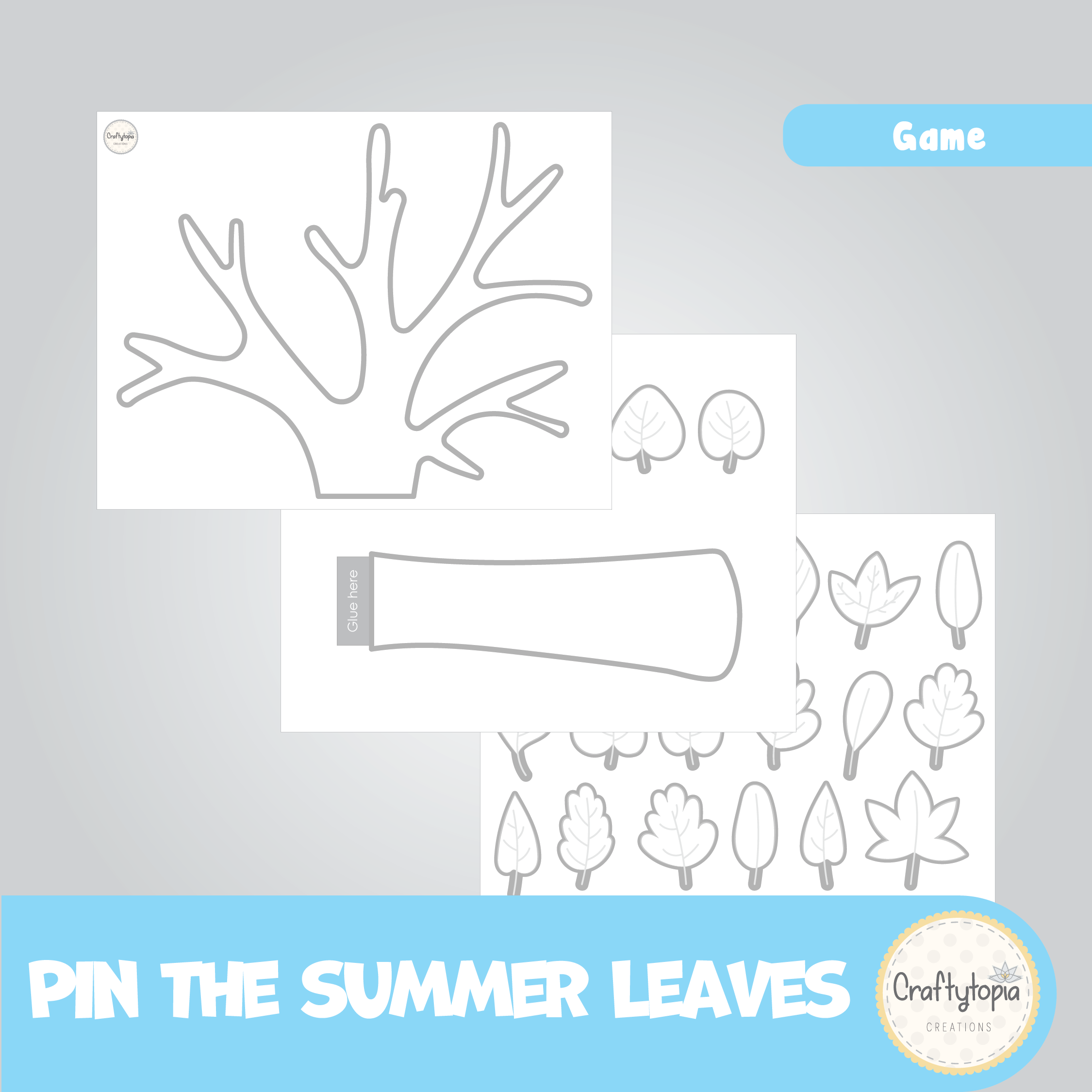 Printable Pin the Summer Leaves on the Tree Kids Game for coloring