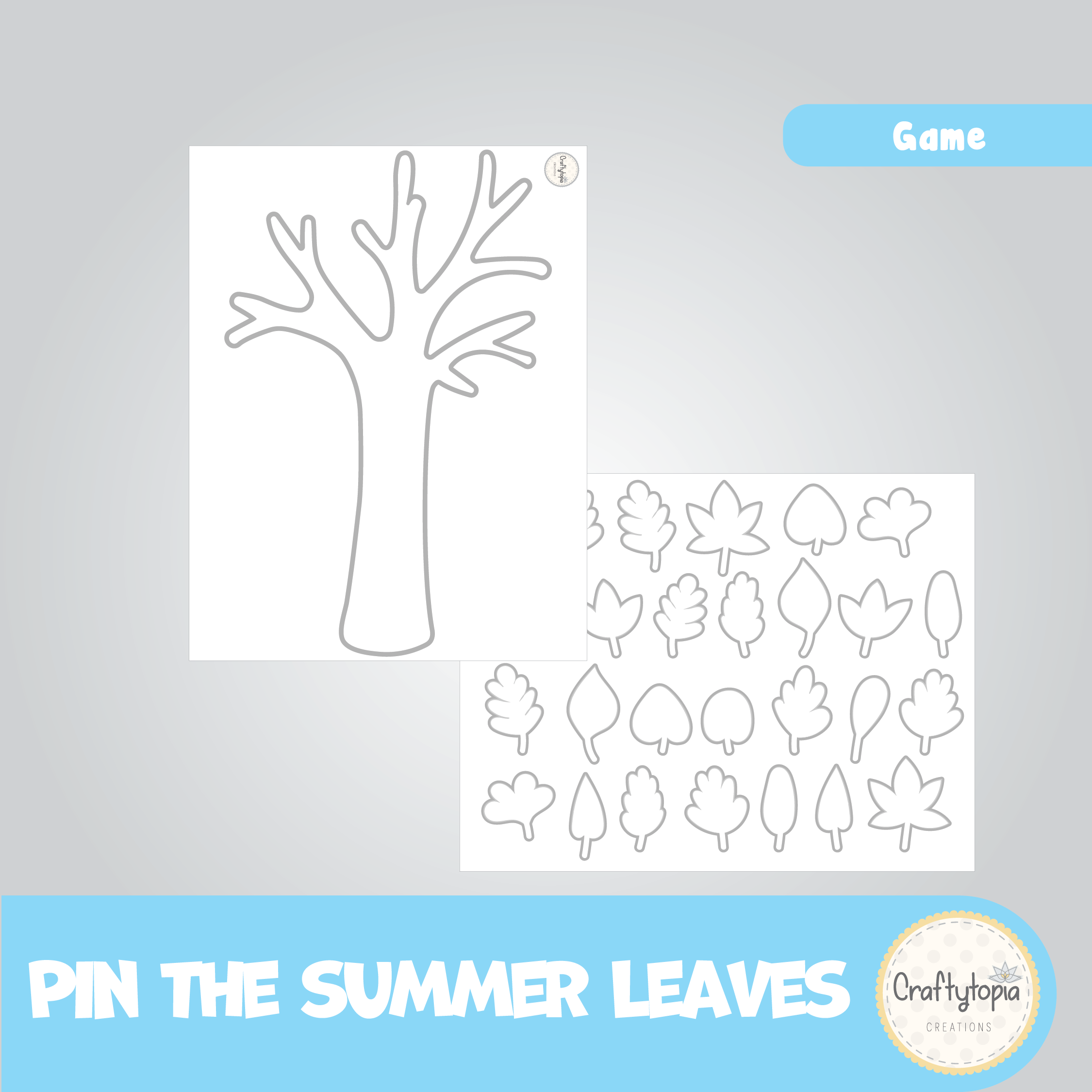 Printable Pin the Summer Leaves on the Tree Kids Game for coloring