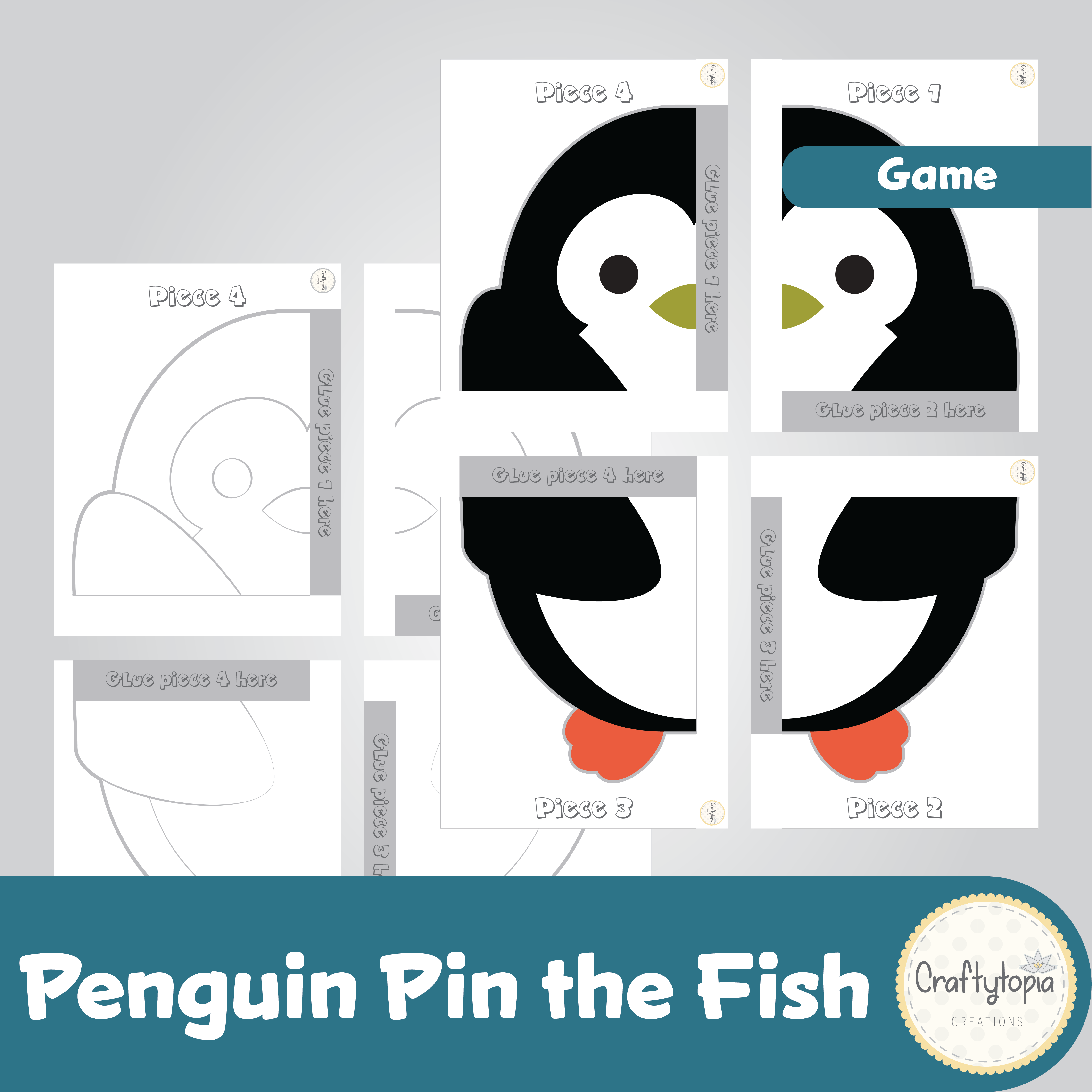 Printable Pin the Fish on the Penguin's Fishing Rod Kids Game