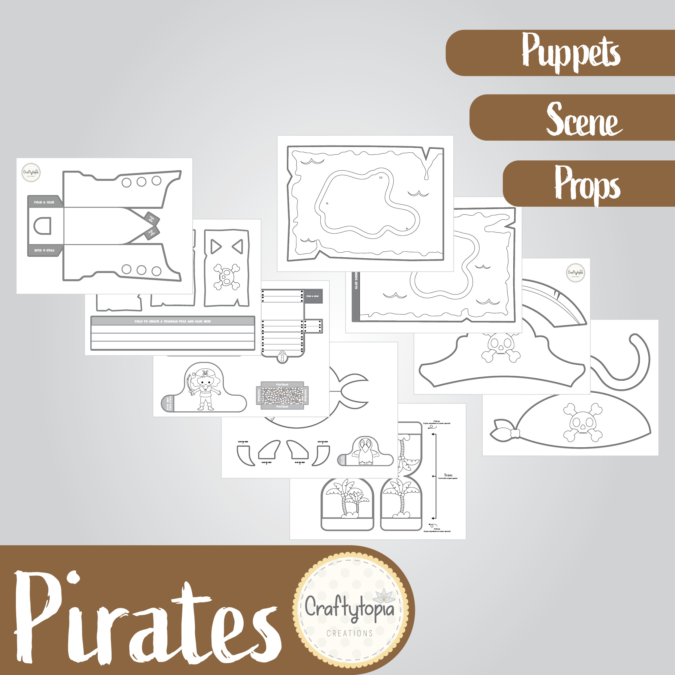 Printable Pirate Puppets Scene Kids Activity for coloring