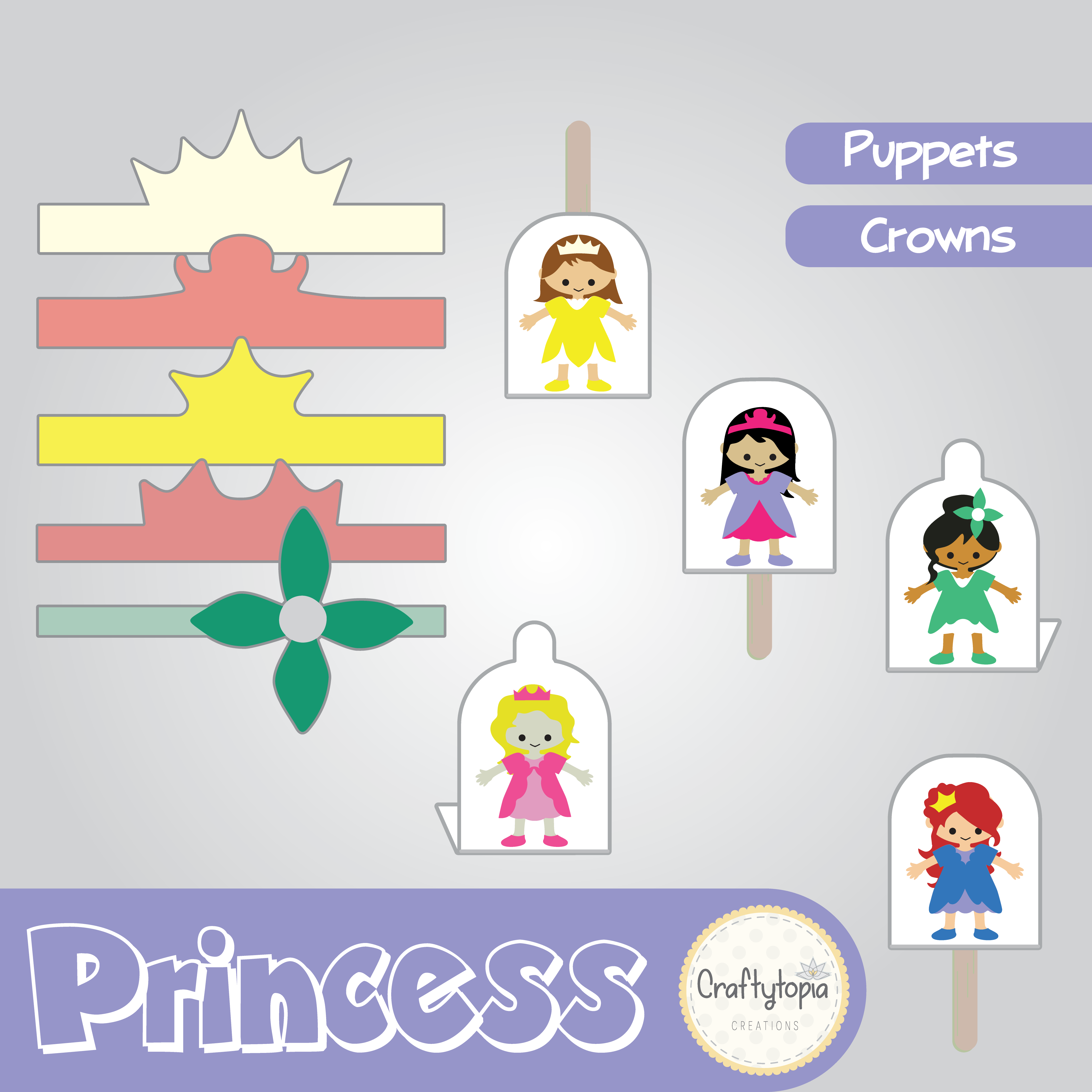 Printable Princess Crowns and Puppets Kids Activity