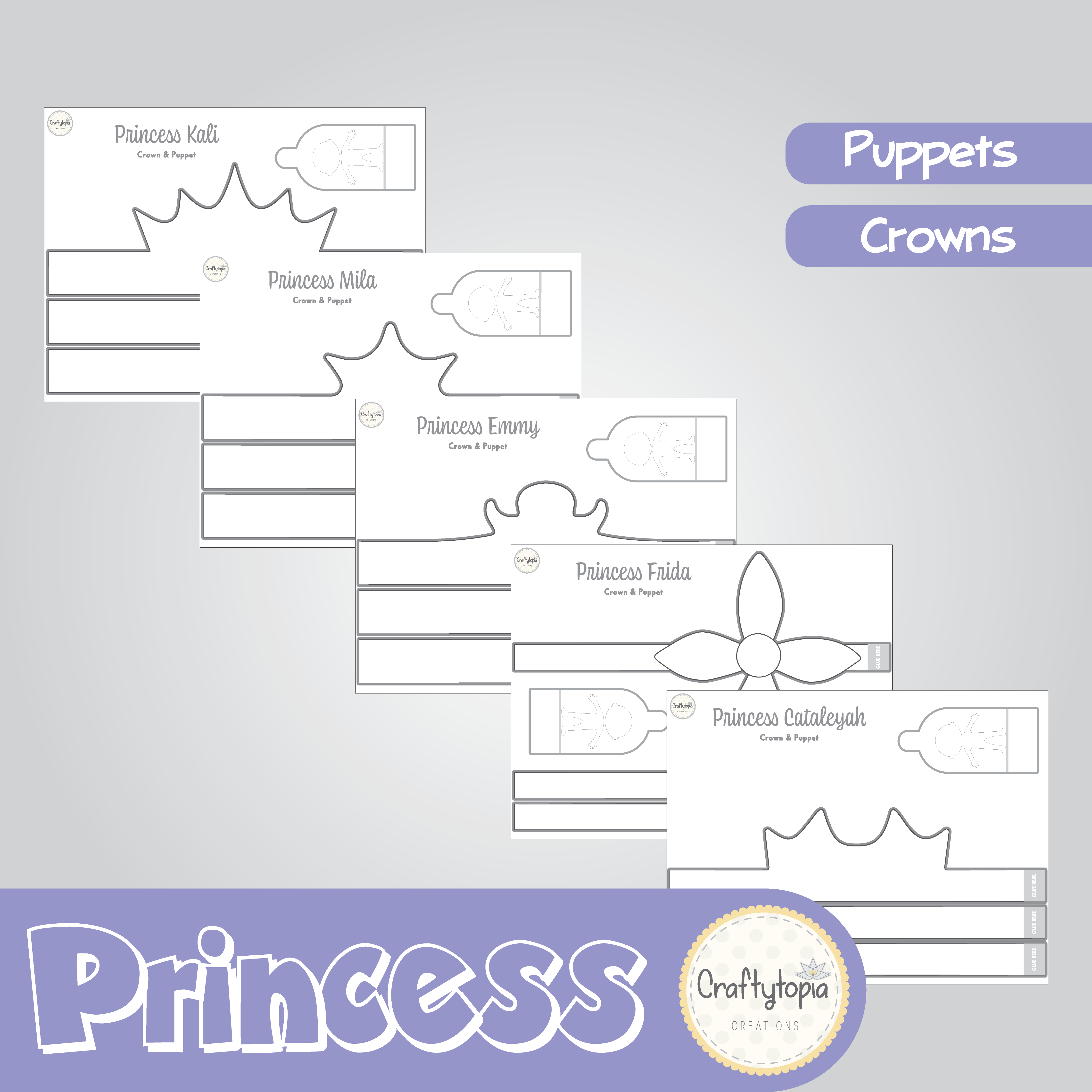 Printable Princess Crowns and Puppets Kids Activity templates