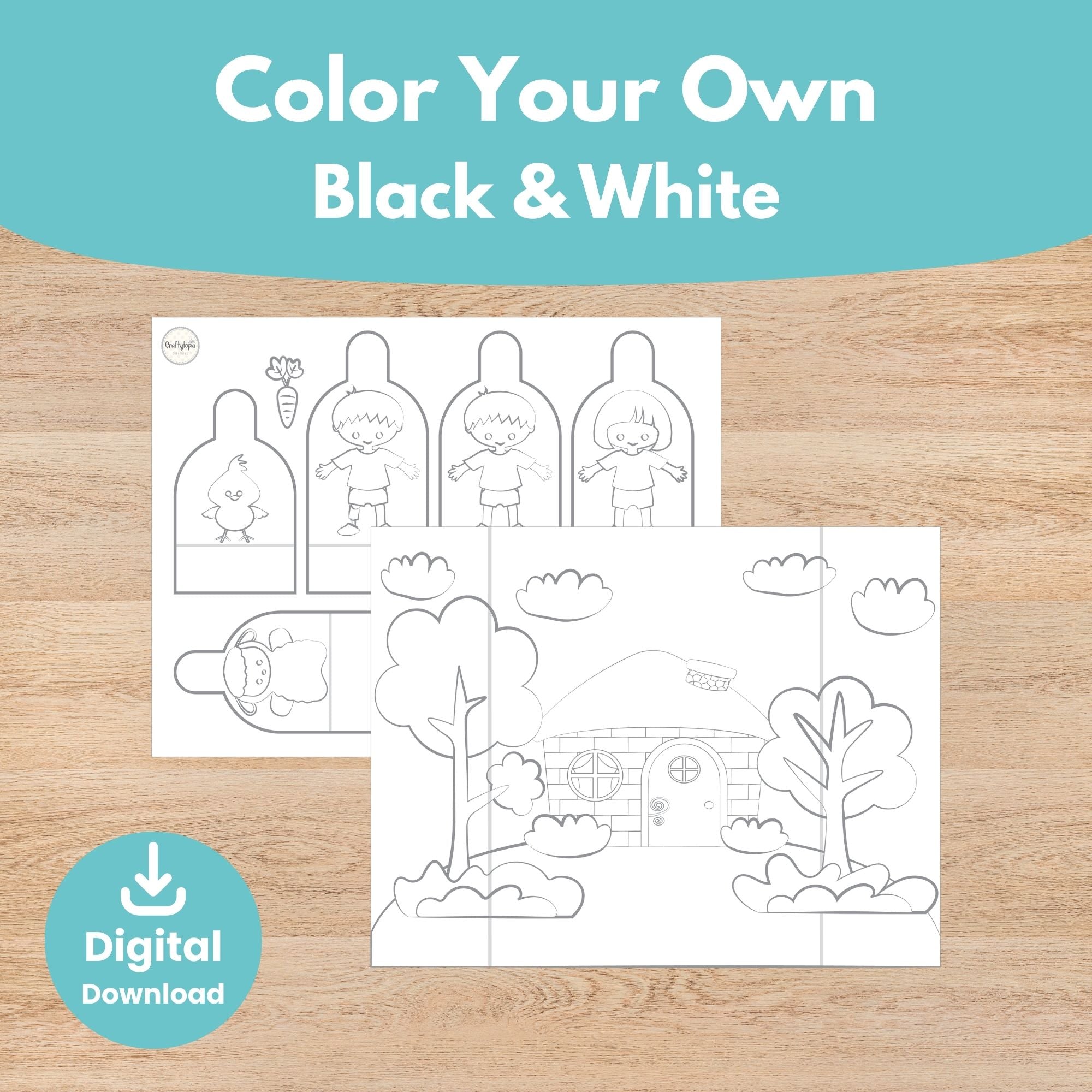 Printable Easter Scene Puppets Kids Activity for coloring
