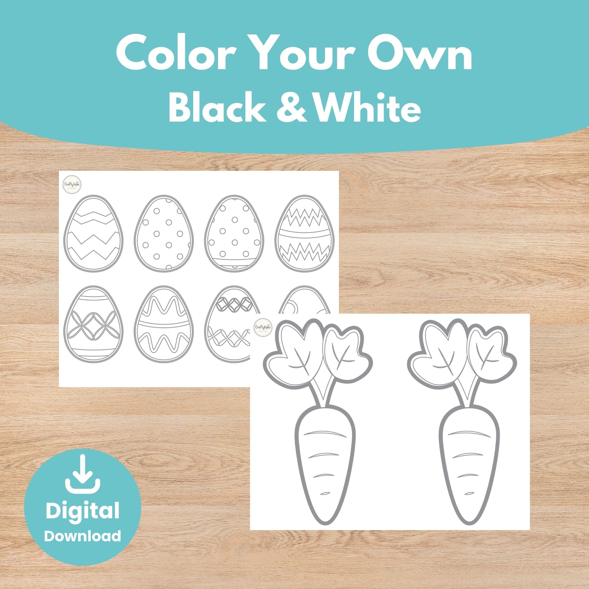 Printable Easter Bunny Pin the Eggs and Carrots Game for coloring