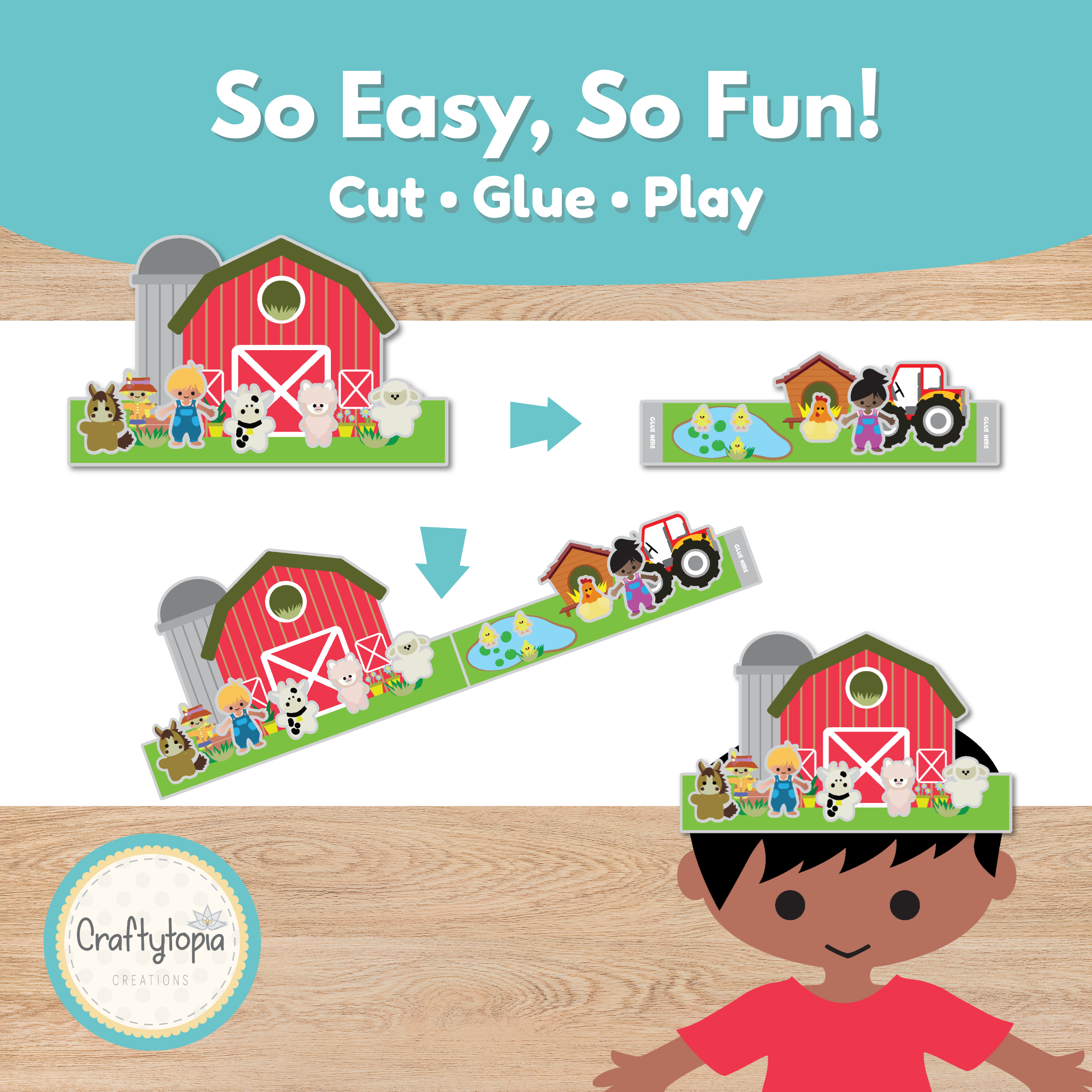 Printable Farm Crown Craft for Kids | Cut and Paste Activity black & white versions)
