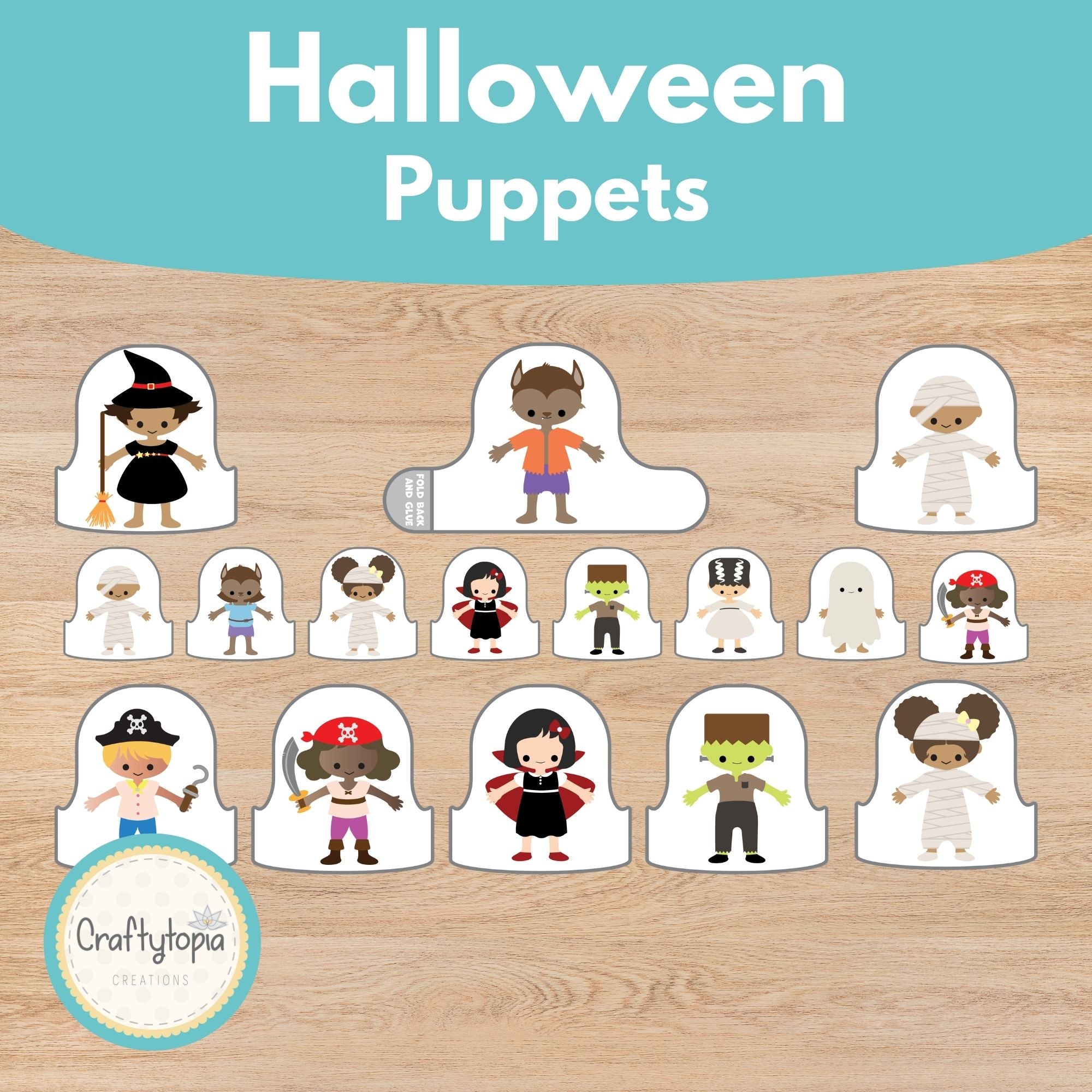 Halloween finger and hand puppets printable storytelling activity for kids | Craftytopia Creations