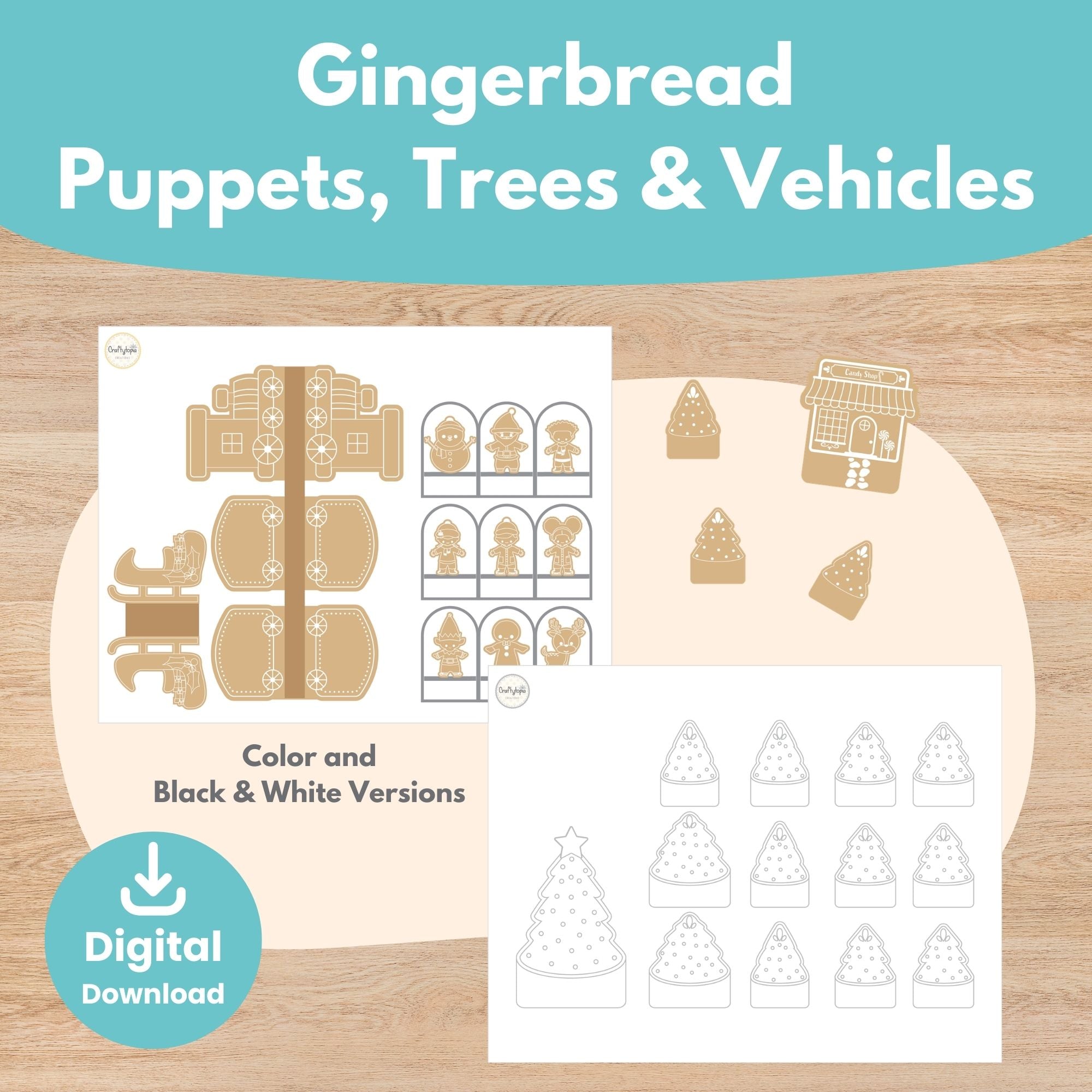 Printable gingerbread buildings and characters