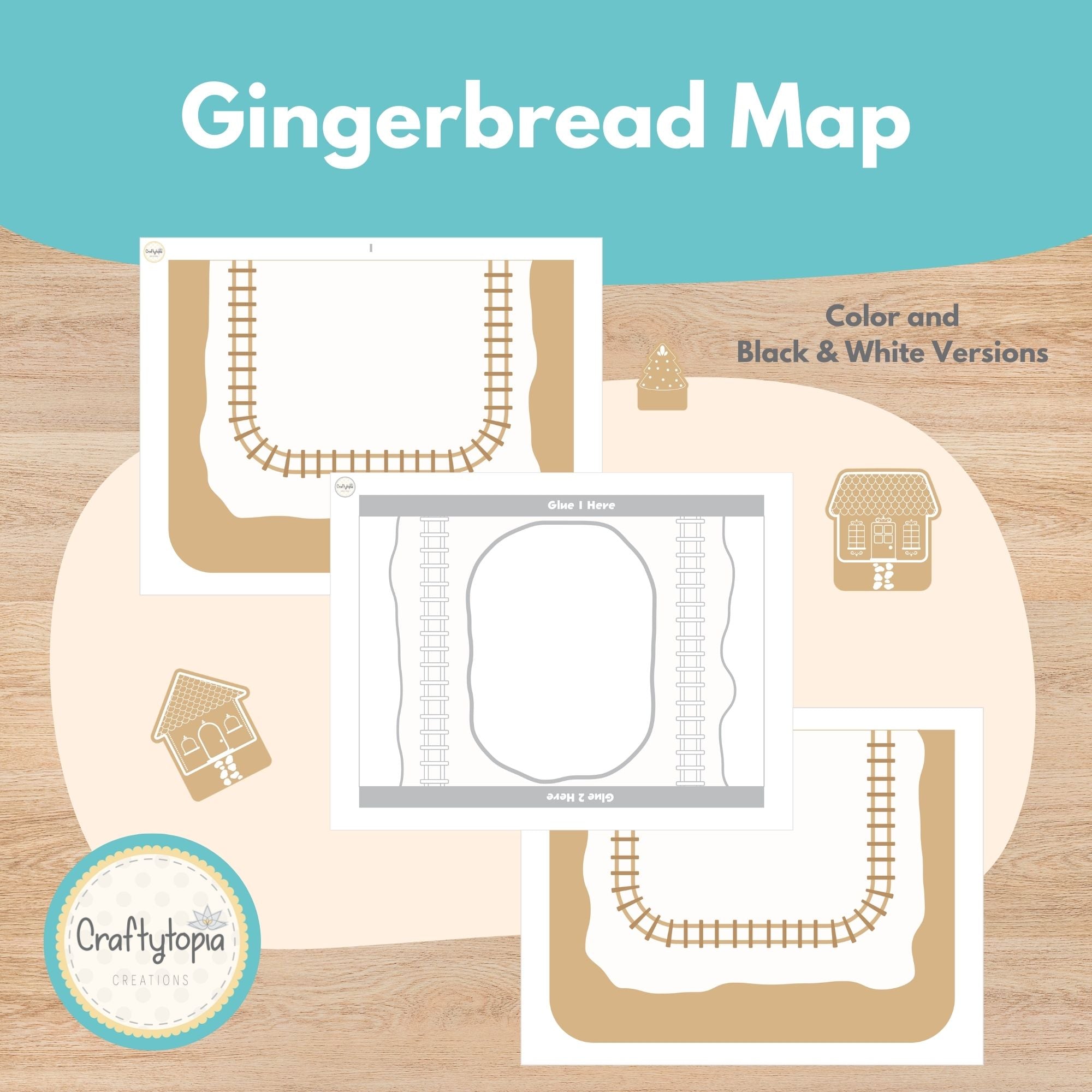 Gingerbread town printable play set for kids