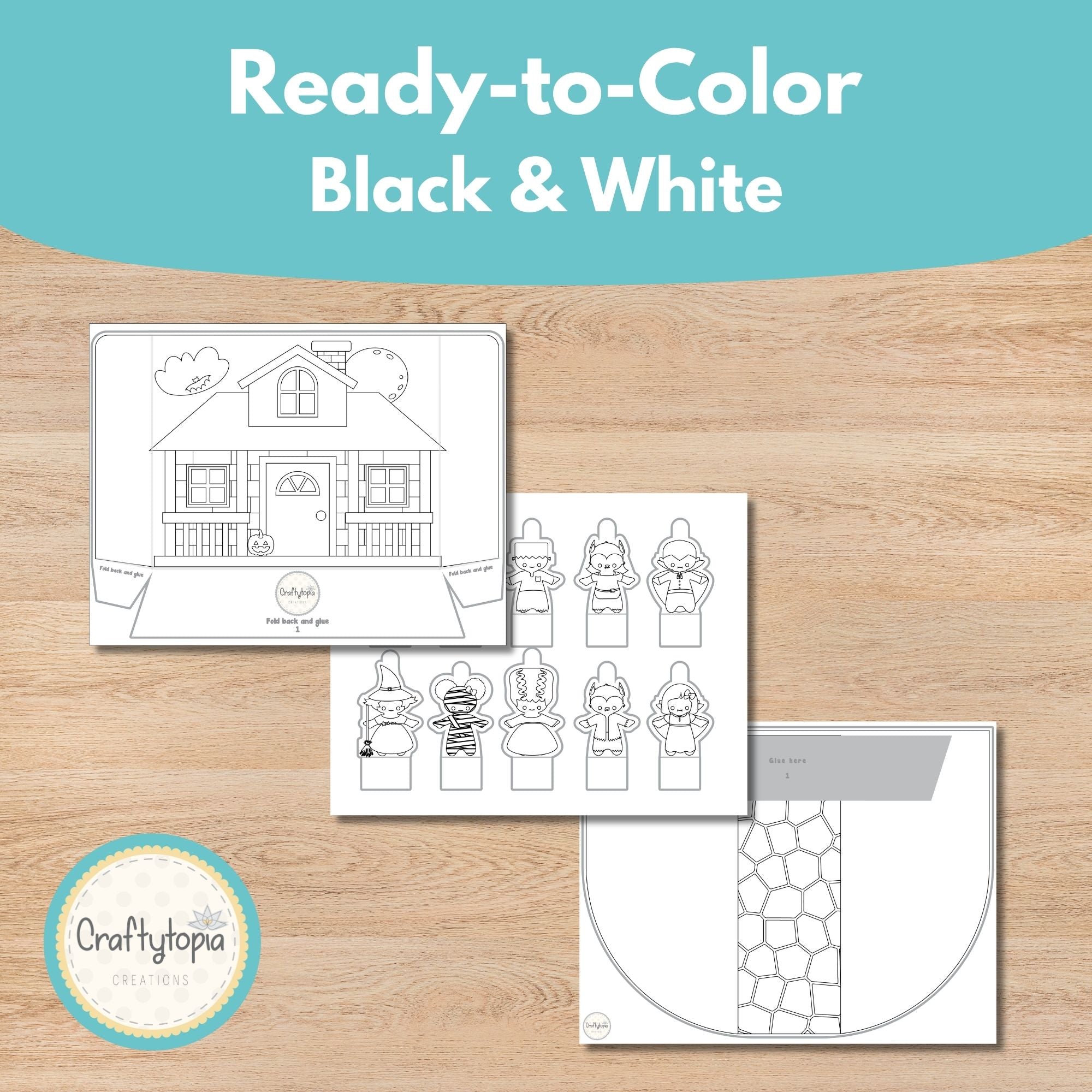 Black and white Halloween haunted house printable coloring activity for kids | Craftytopia Creations