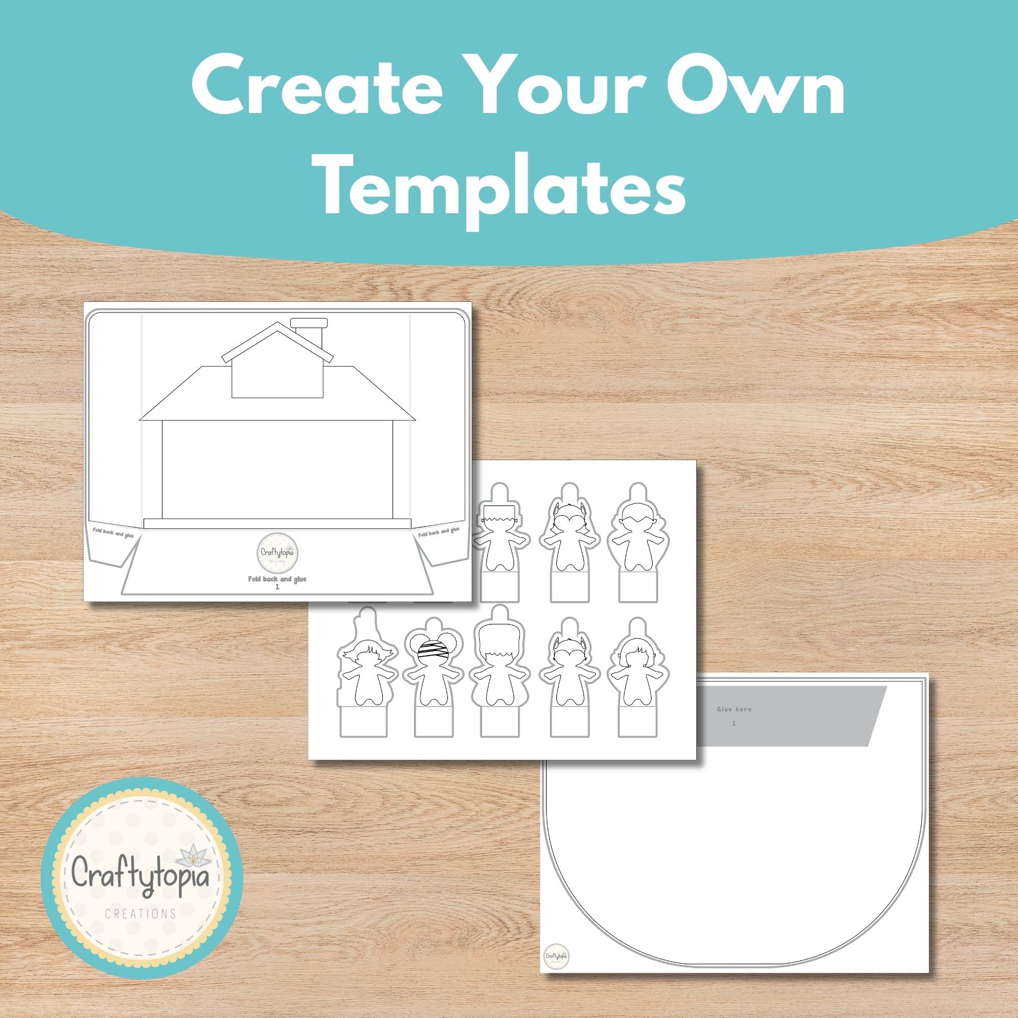 Printable Halloween Haunted House Scene Puppets Kids Craft Activity templates
