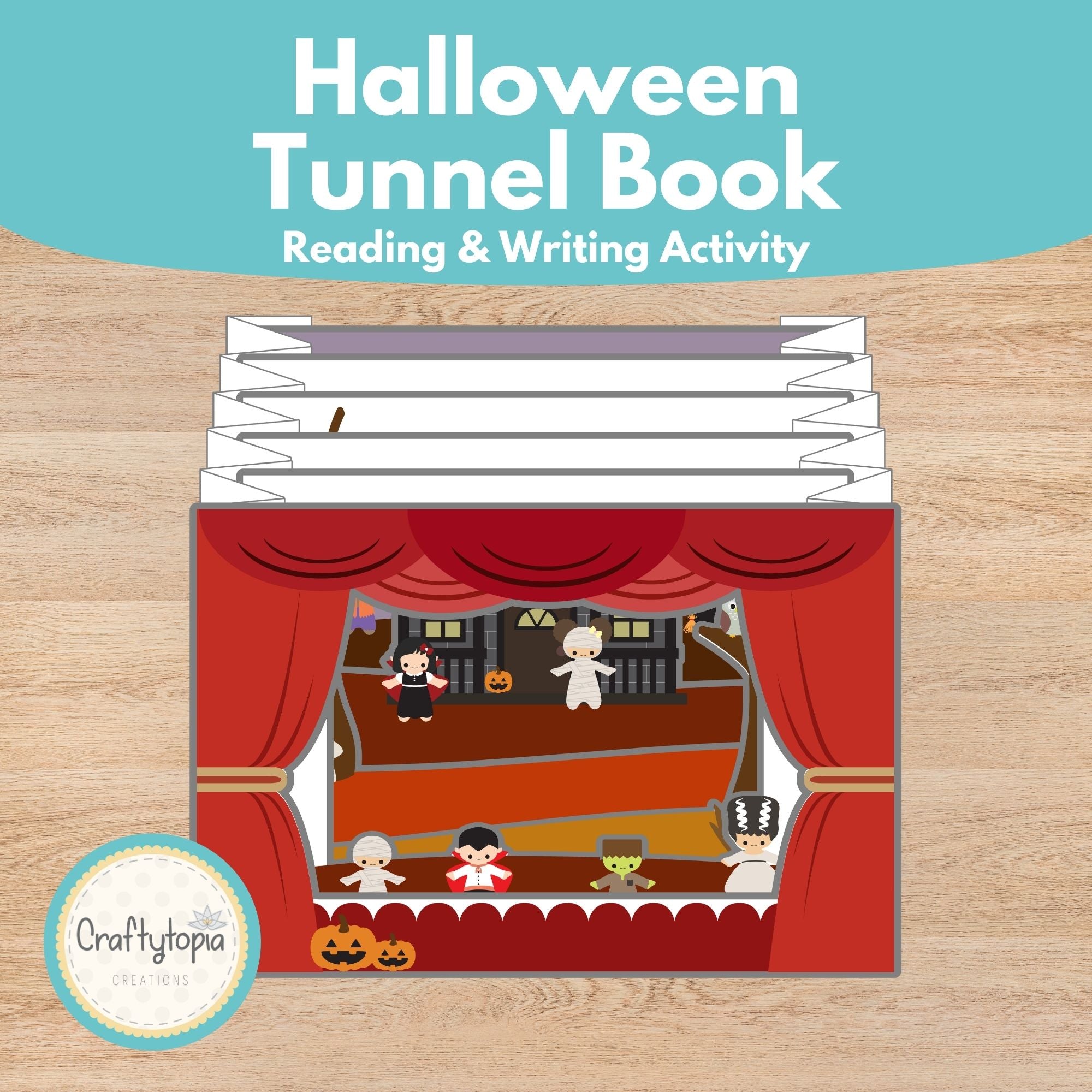 Halloween tunnel book 3D craft printable storytelling activity for kids | Craftytopia Creations