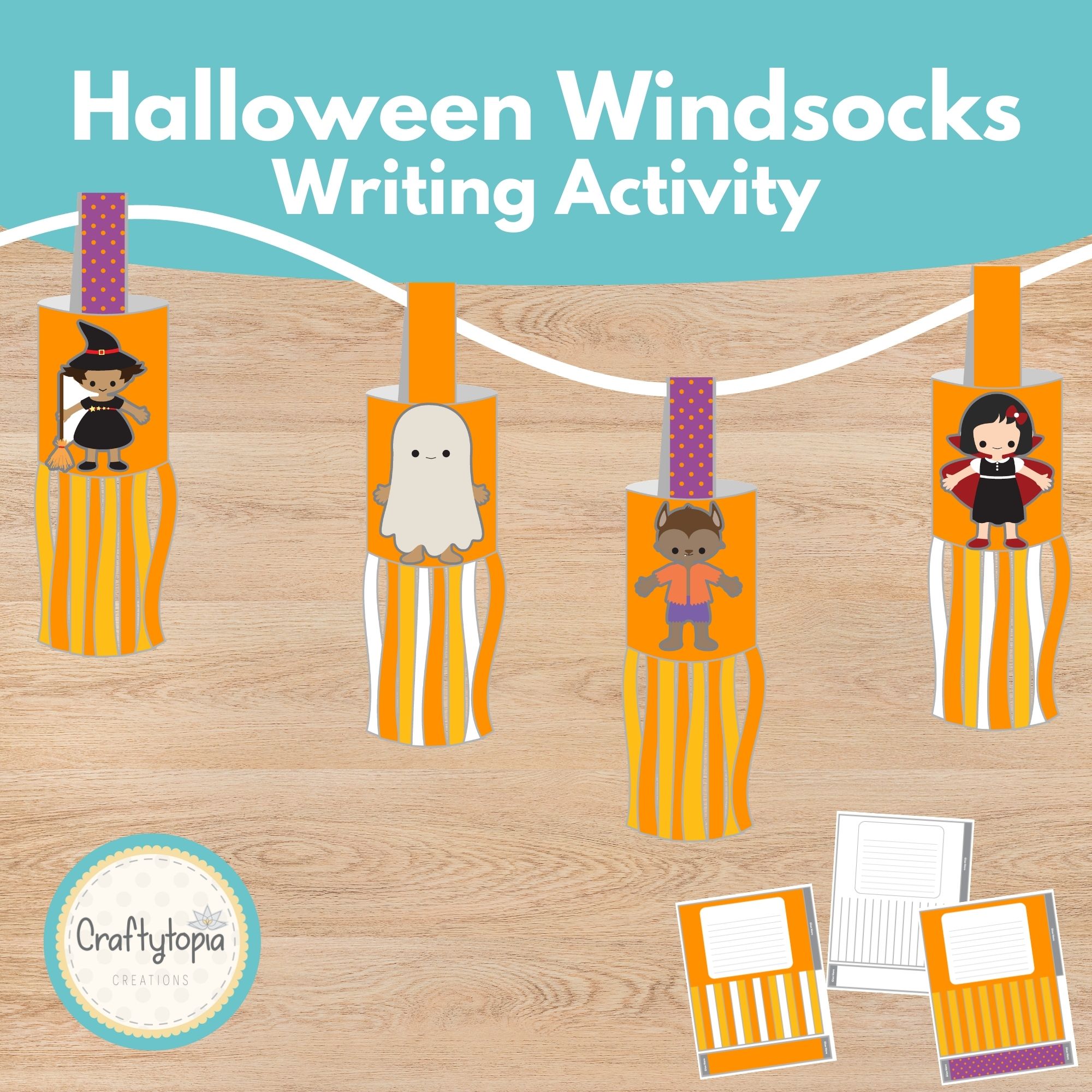 Halloween windsock craft printable writing activity for kids | Craftytopia Creations