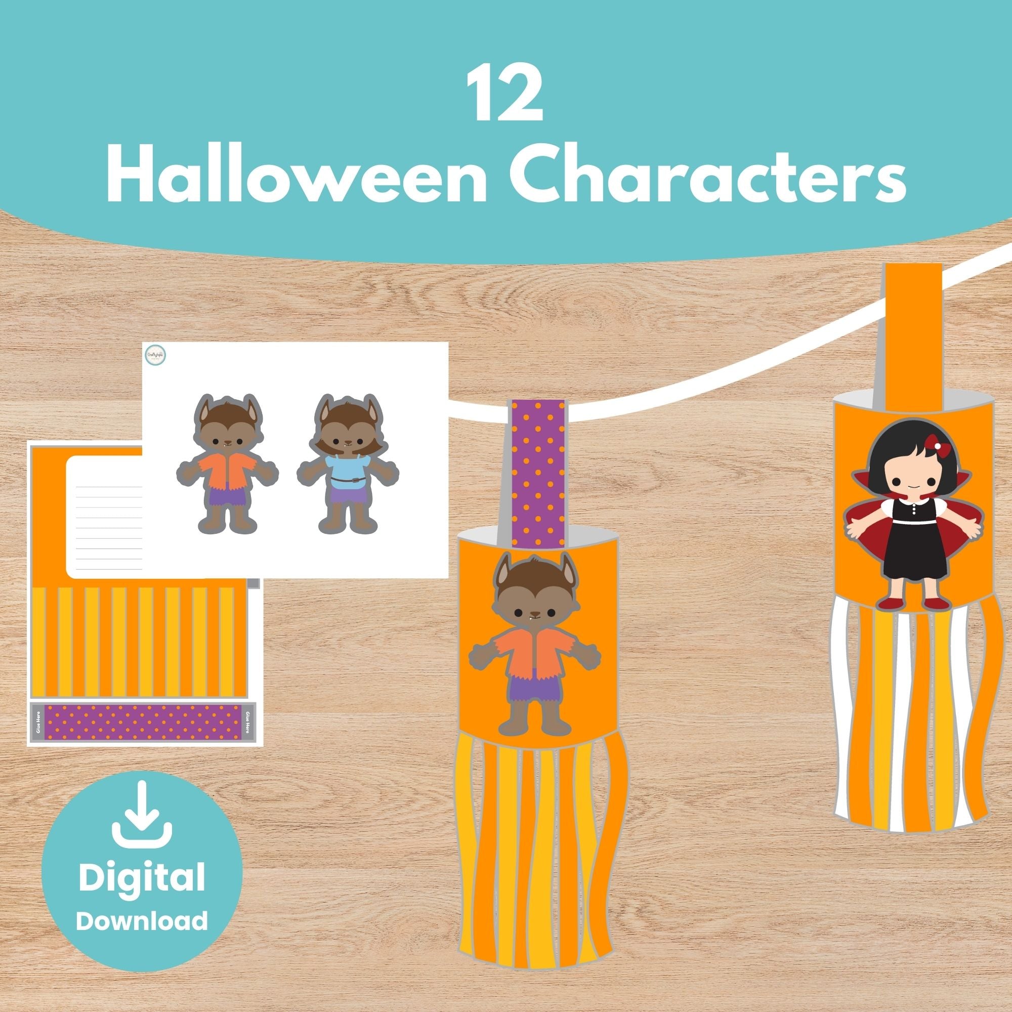 Halloween windsock printable craft setup and assembly instructions for kids | Craftytopia Creations