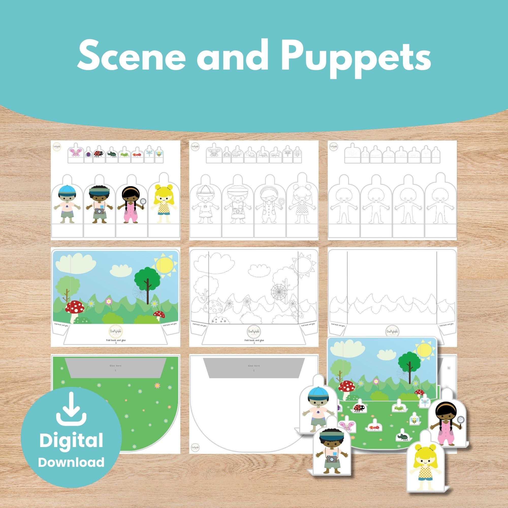 Insects storytelling activity printable scene puppets and flashcards for kids | Craftytopia Creations
